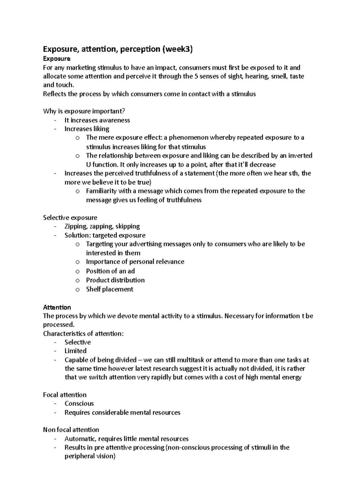 Week 3 - lecture notes - Exposure, atenion, percepion (week3) Exposure ...