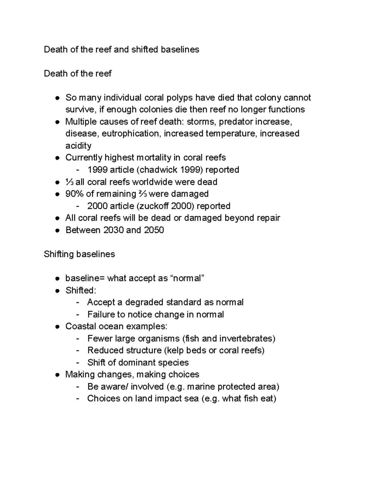 Marine biology p death of the reefs and shifted baselines Death of