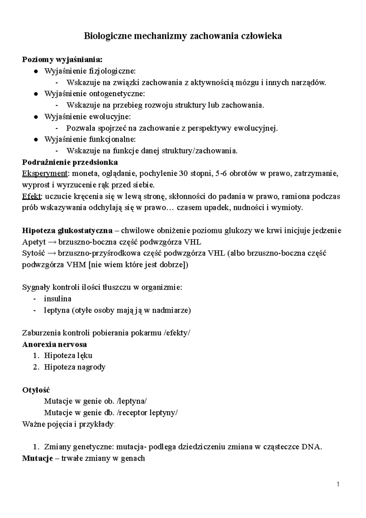 Biologiczne mechanizmy zachowania człowieka - Biologiczne mechanizmy