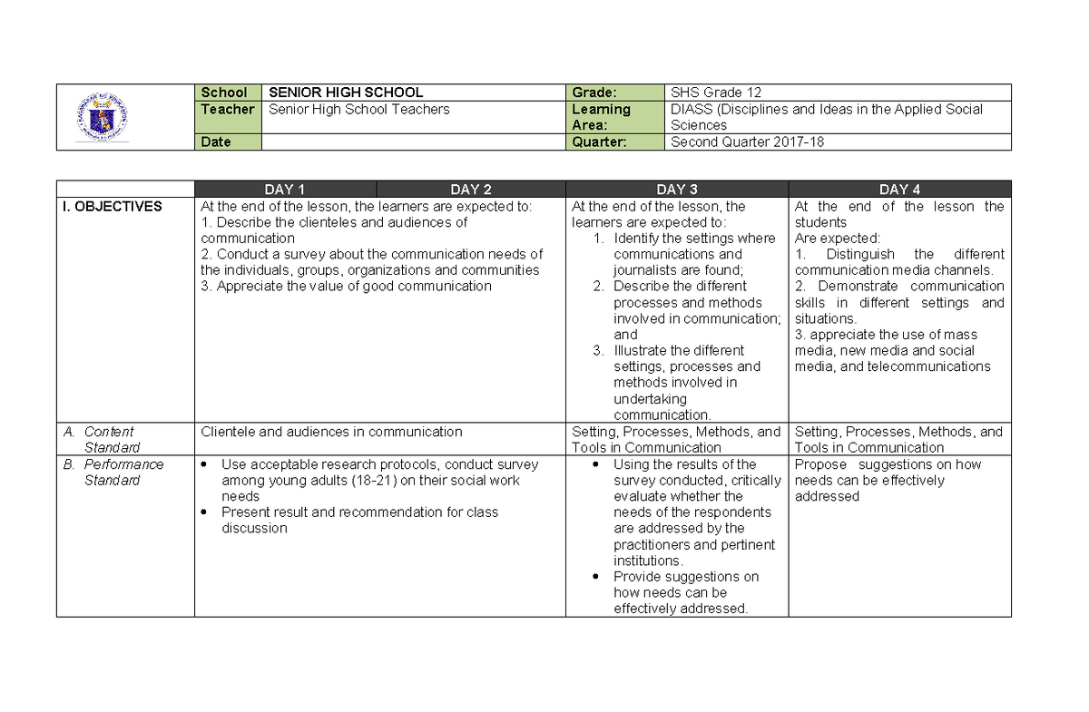 DLP Diass Q2 Week A - Settings, Processes And Tools In Communication ...