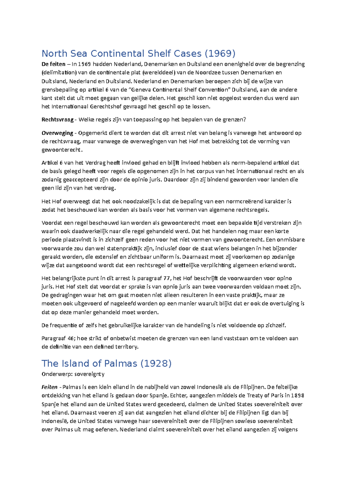 Jurisprudentie international law - North Sea Continental Shelf Cases