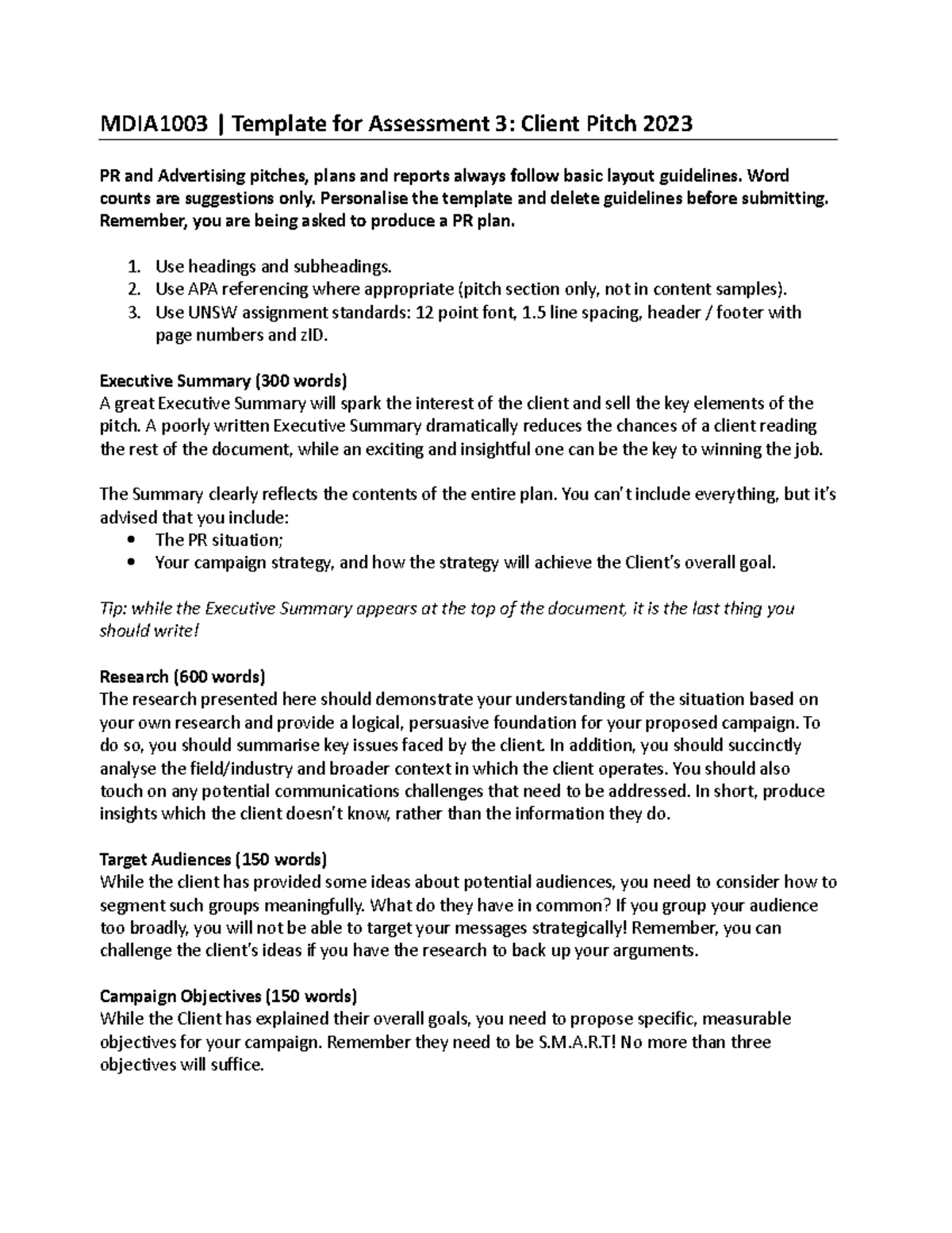 2023 - 1003 A3 Pitch Template - MDIA1003 | Template for Assessment 3 ...