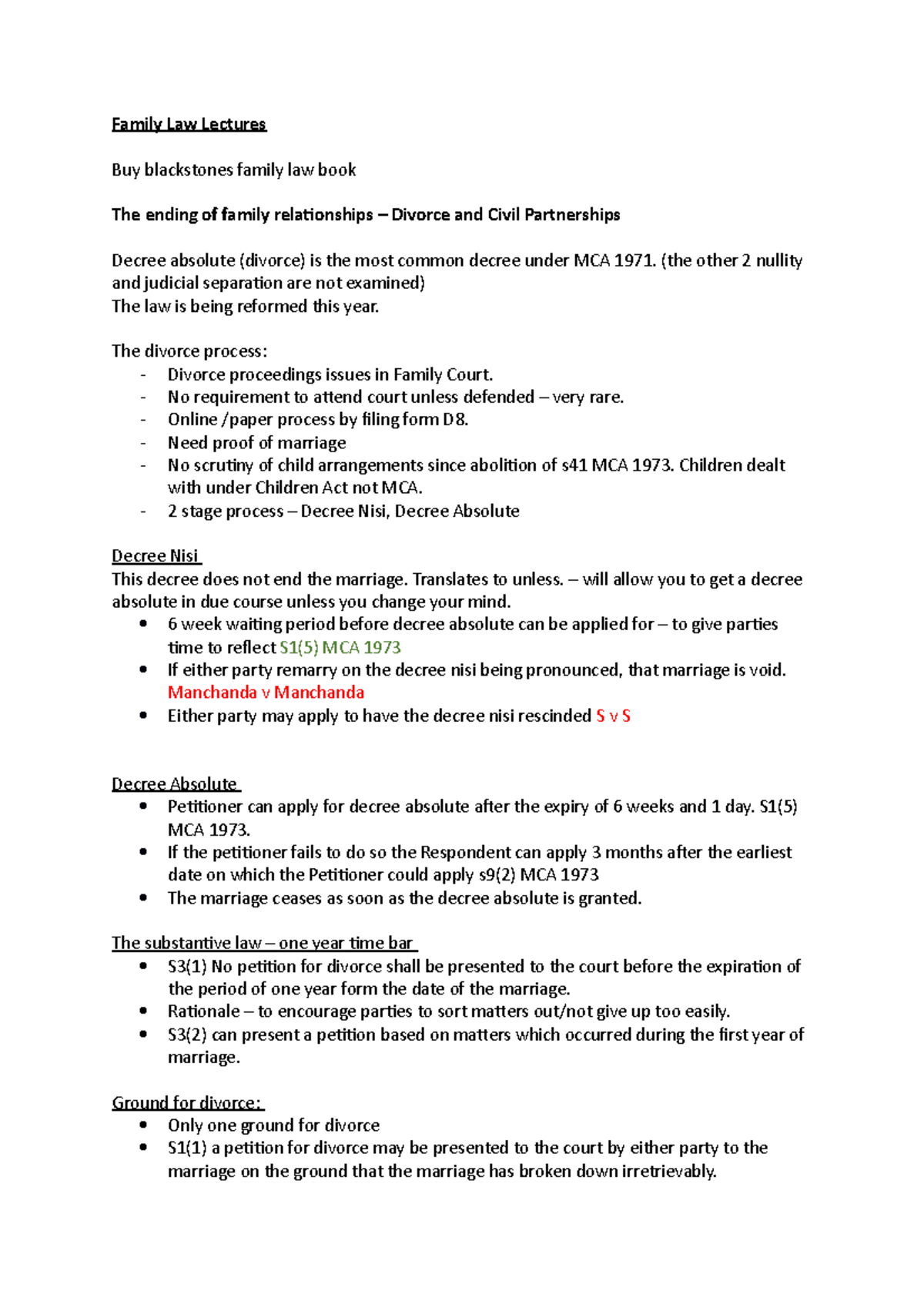 Family Law Lectures Lecture Notes 1 And 2 La0756 Northumbria Studocu