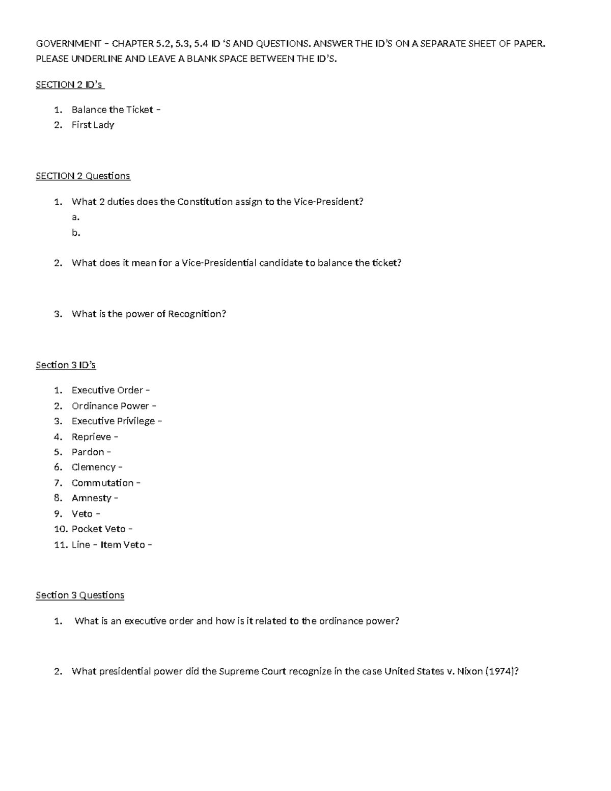 Hunter Benally - Government Chapter 5.2 5.3 5.4 ID& Questions ...