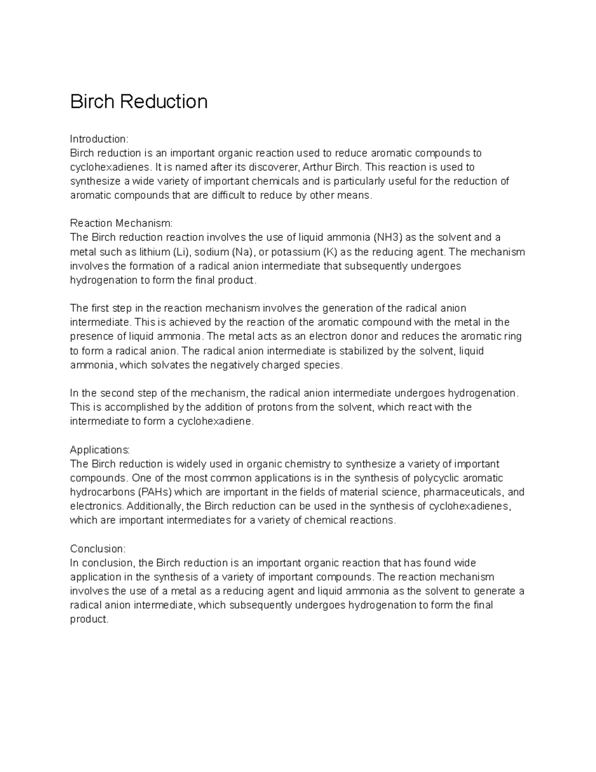 Organic Chemistry II (CHM-2020) Lecture 111 - Birch Reduction - Birch ...