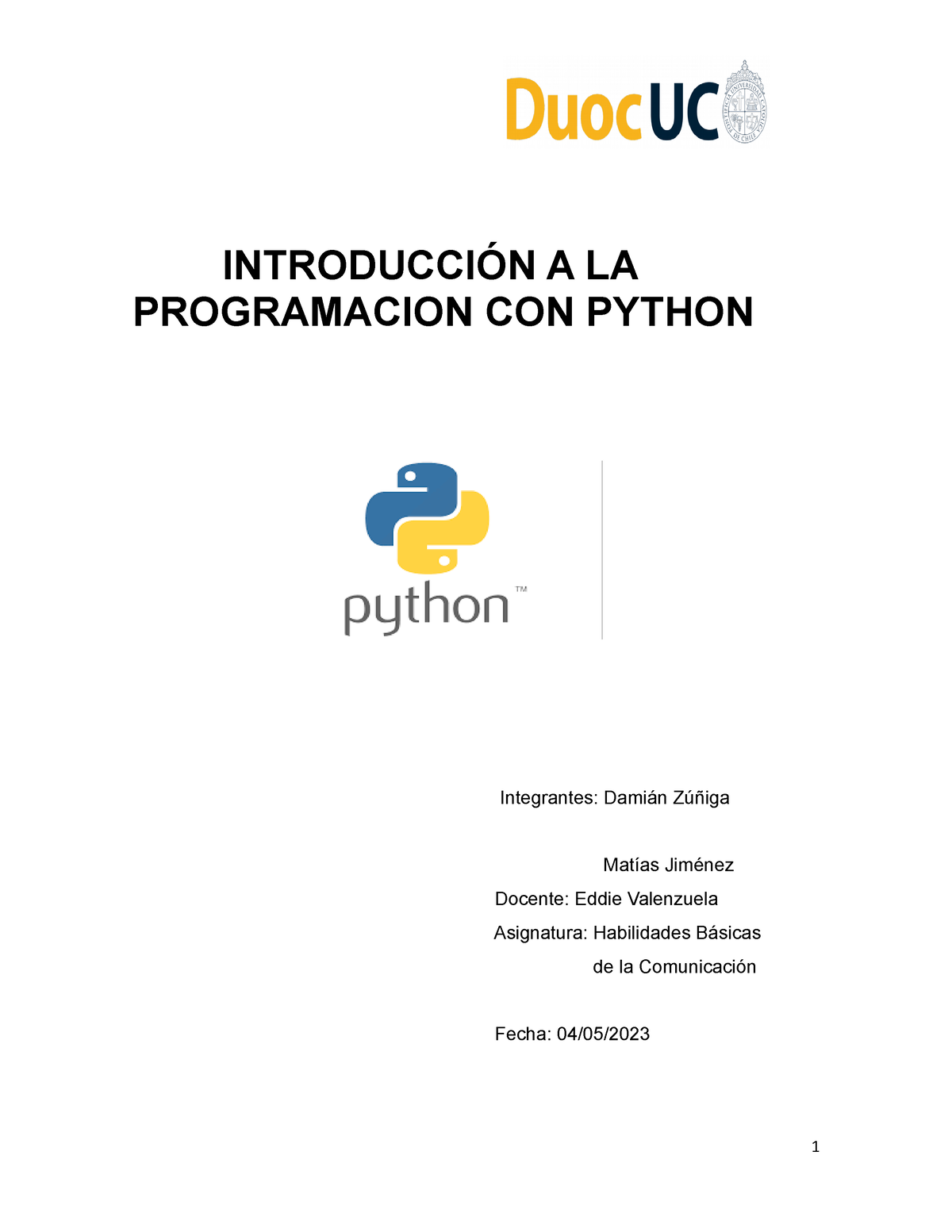 Informe Introducción A LA Programacion CON Python - INTRODUCCIÓN A LA ...