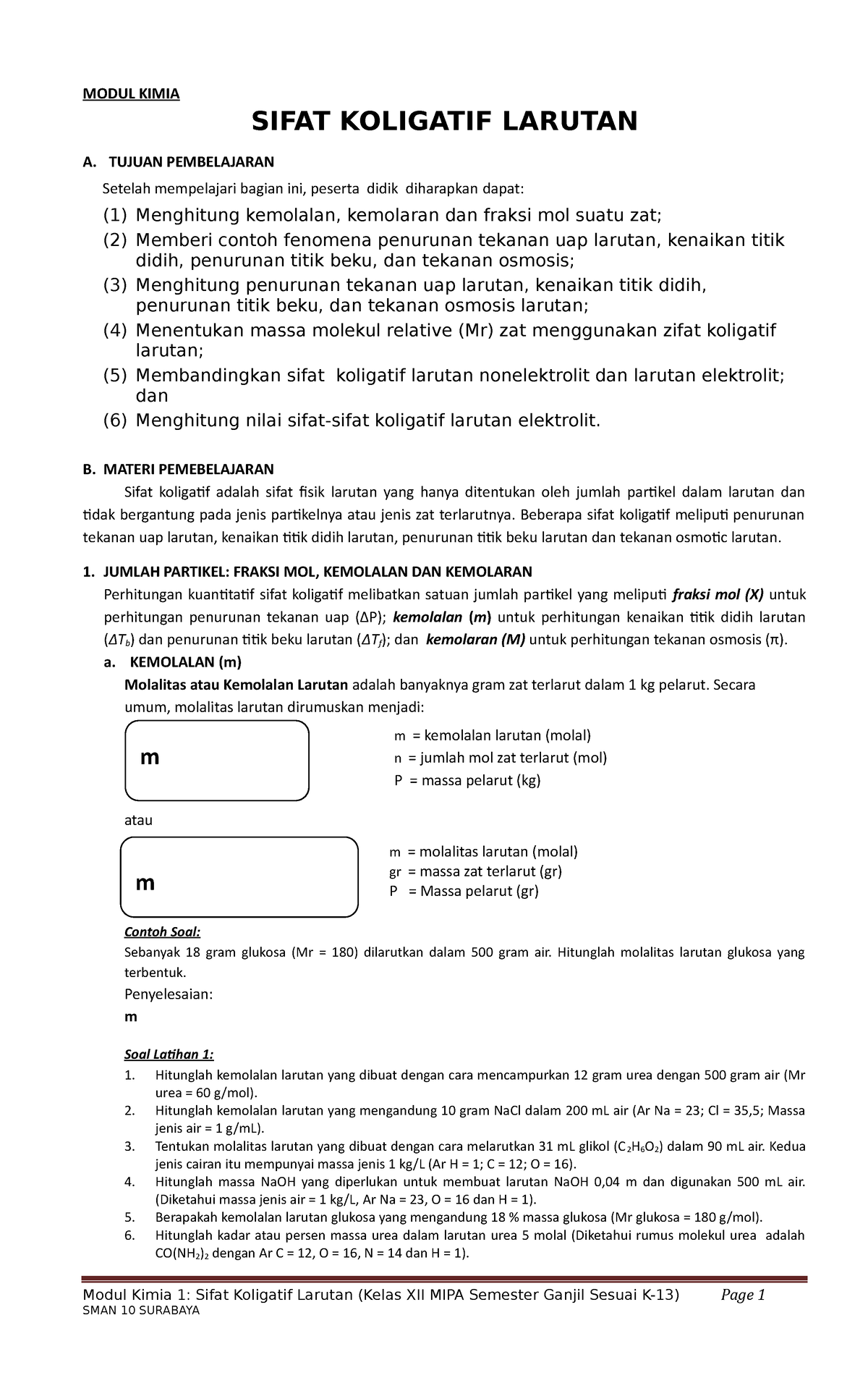 Kimia Modul Sifat Koligatif Larutan - ####### MODUL KIMIA SIFAT ...