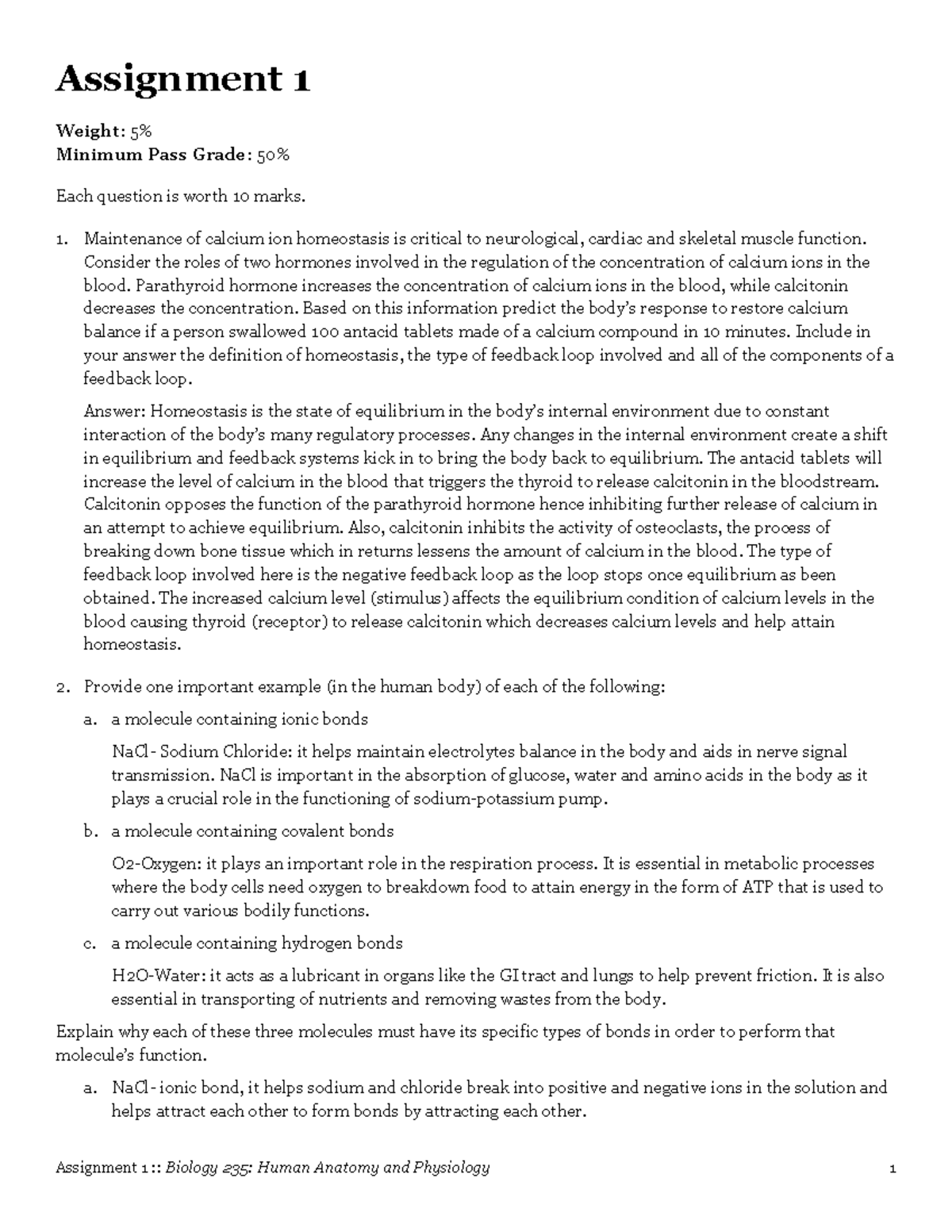 Biol 235 Assignment 01 Assignment 1 Weight 5 Minimum Pass Grade 50