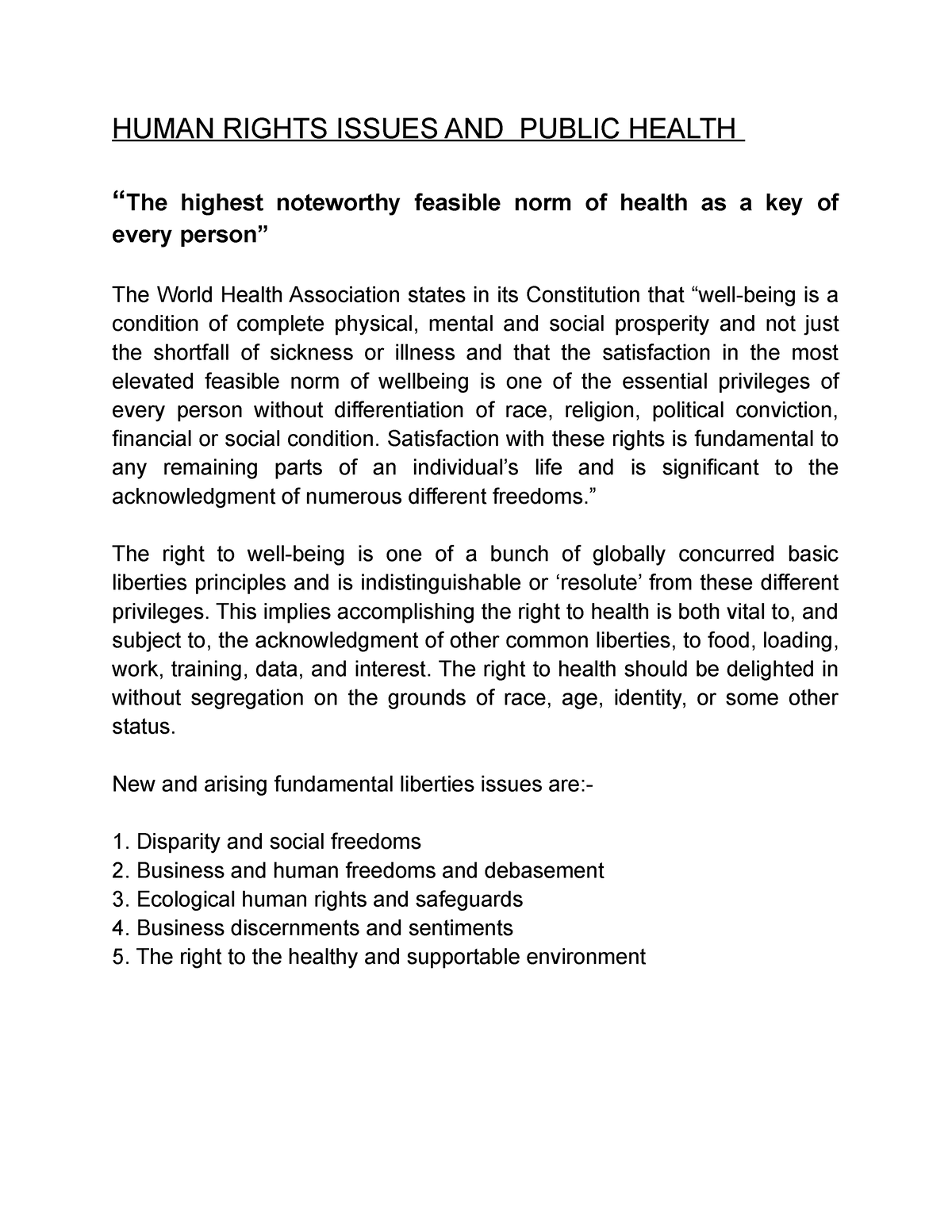 human rights issues and public health essay