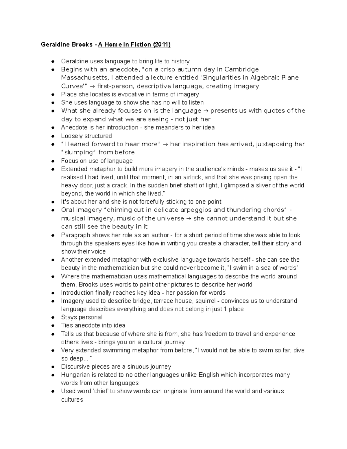 Geraldine Brooks A Home In Fiction notes Geraldine Brooks A Home