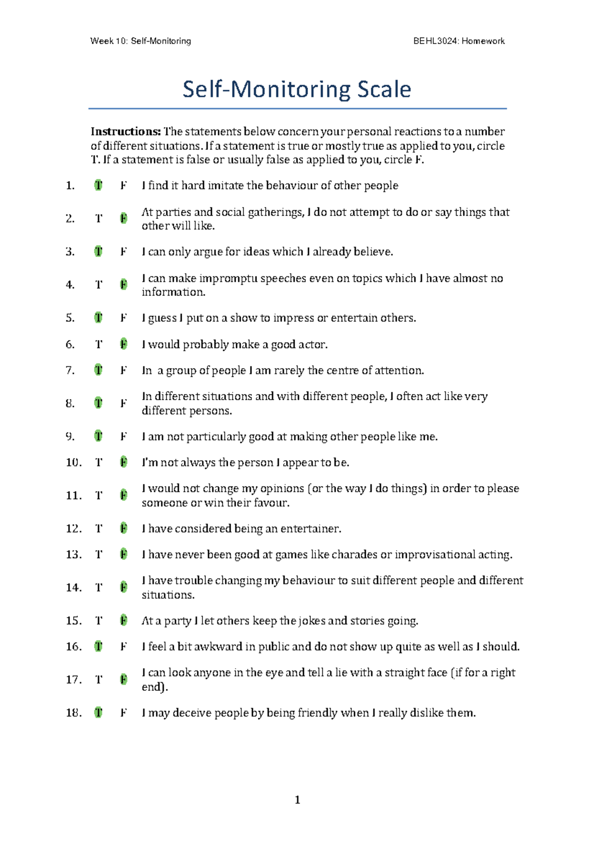 BEHL3024 Homework Scale & Quiz Studocu