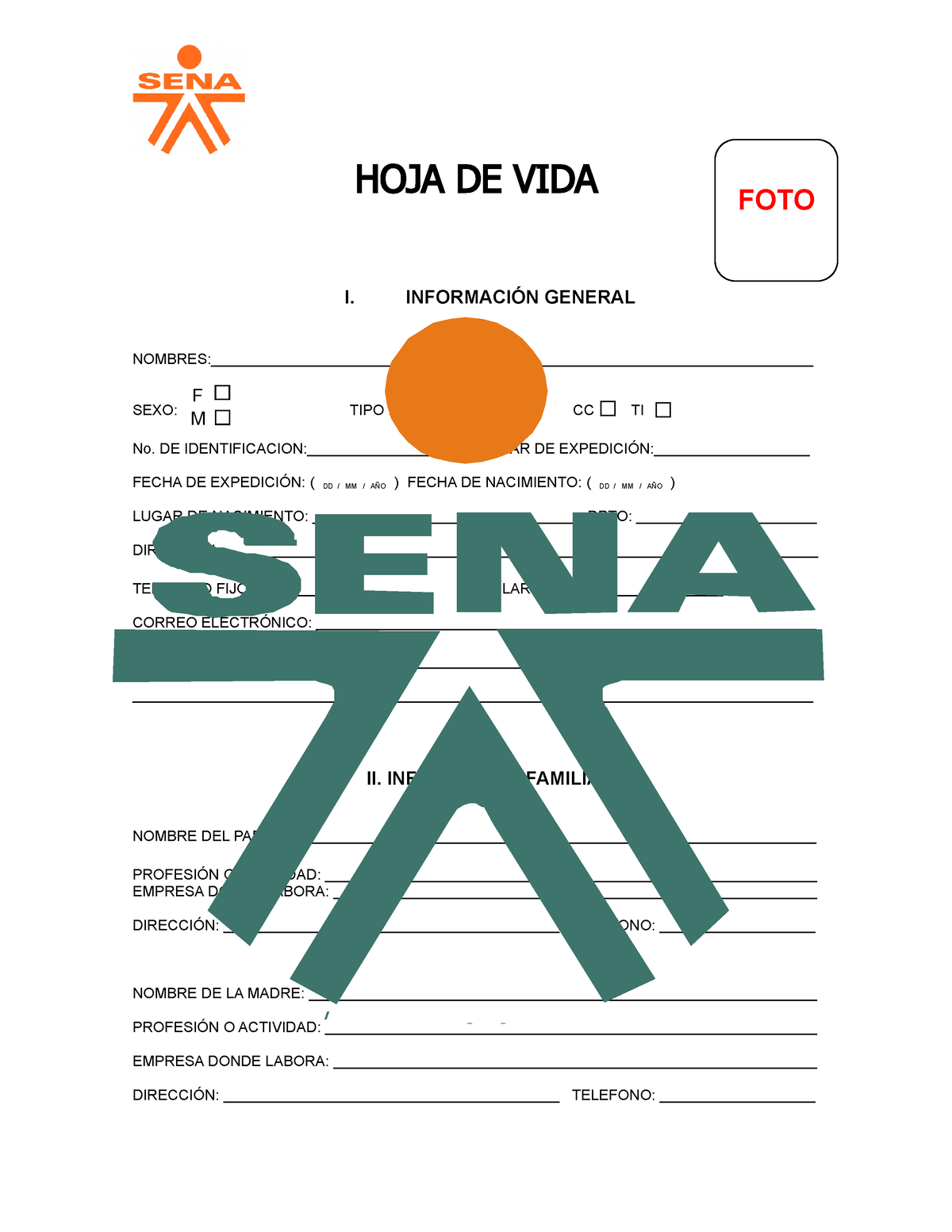 Formato hoja de vida Aprendiz SENA HOJA DE VIDA I INFORMACIÓN GENERAL Studocu