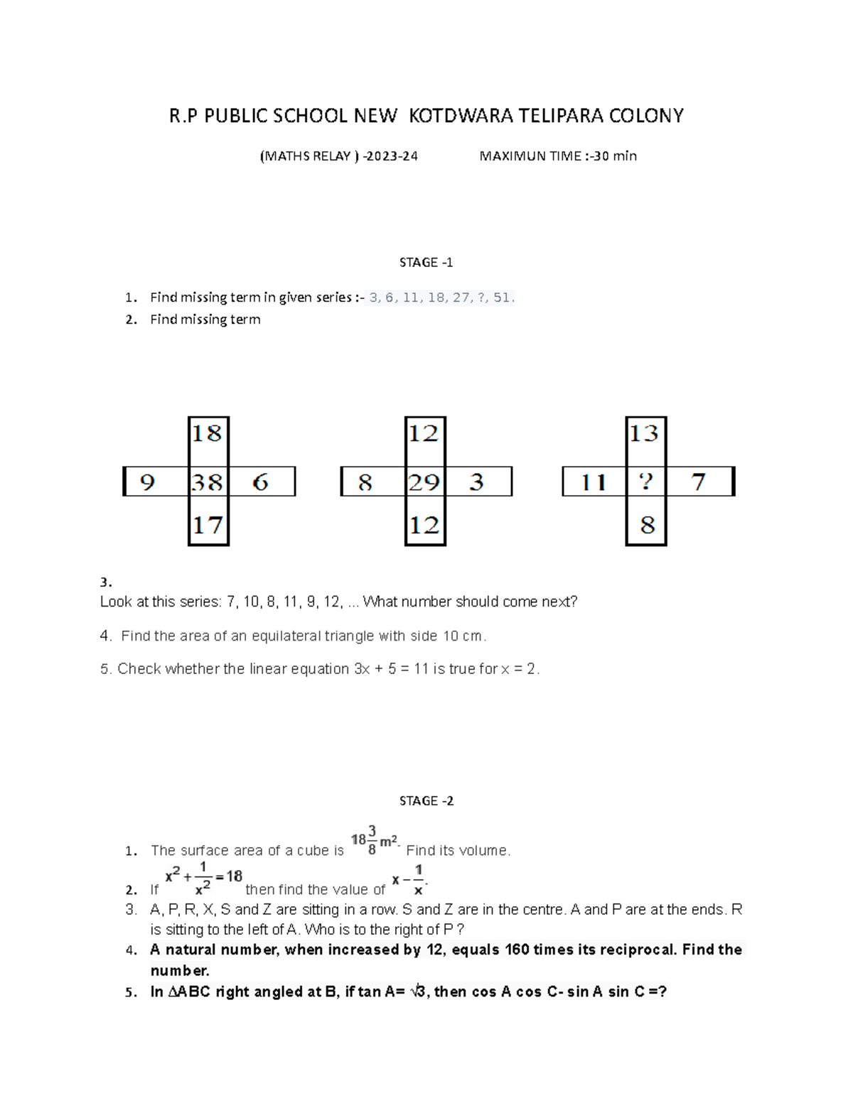 Mathematiscs relay 2023 R PUBLIC SCHOOL NEW KOTDWARA TELIPARA COLONY