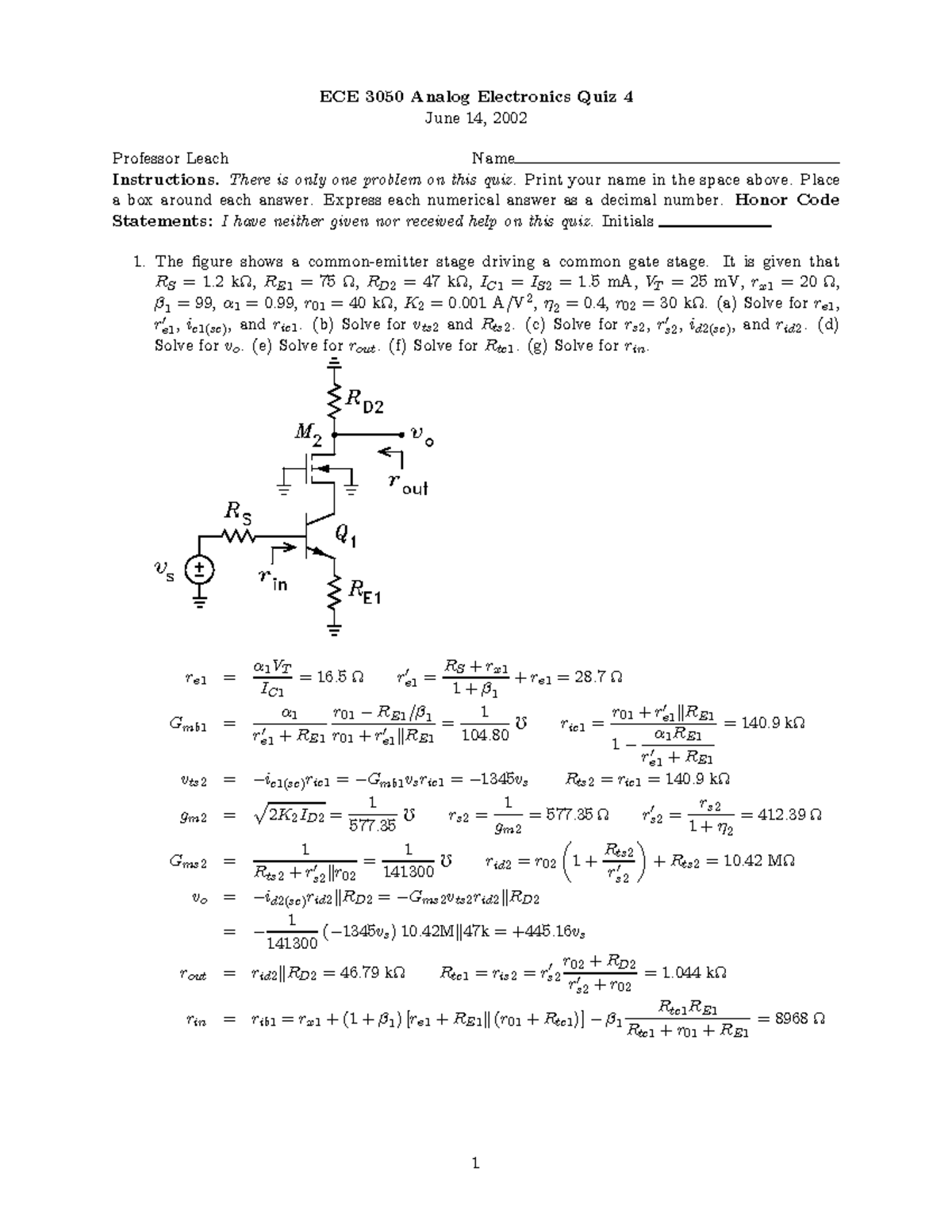 Q04a - Exam Practice - ECE 3050 Analog Electronics Quiz 4 June 14, 2002 ...