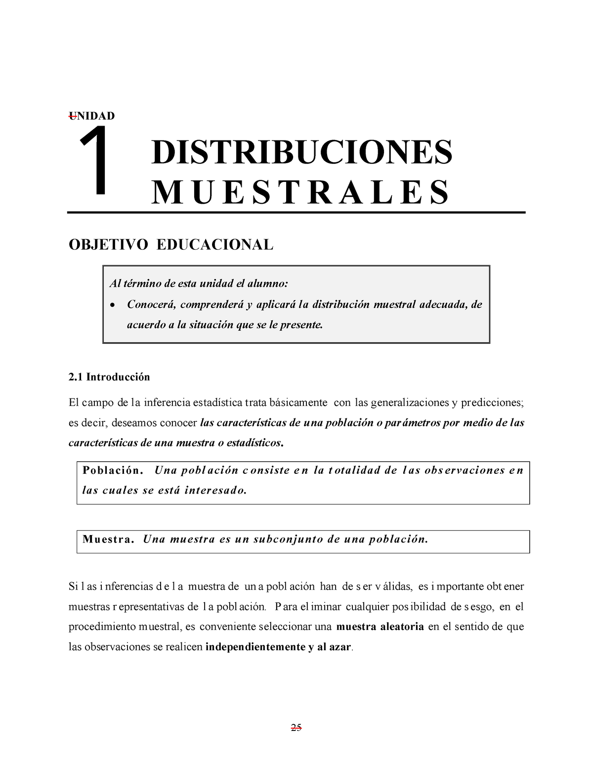 1.1 Distribuciones Muestrales - 25 ####### UNIDAD DISTRIBUCIONES M U E ...