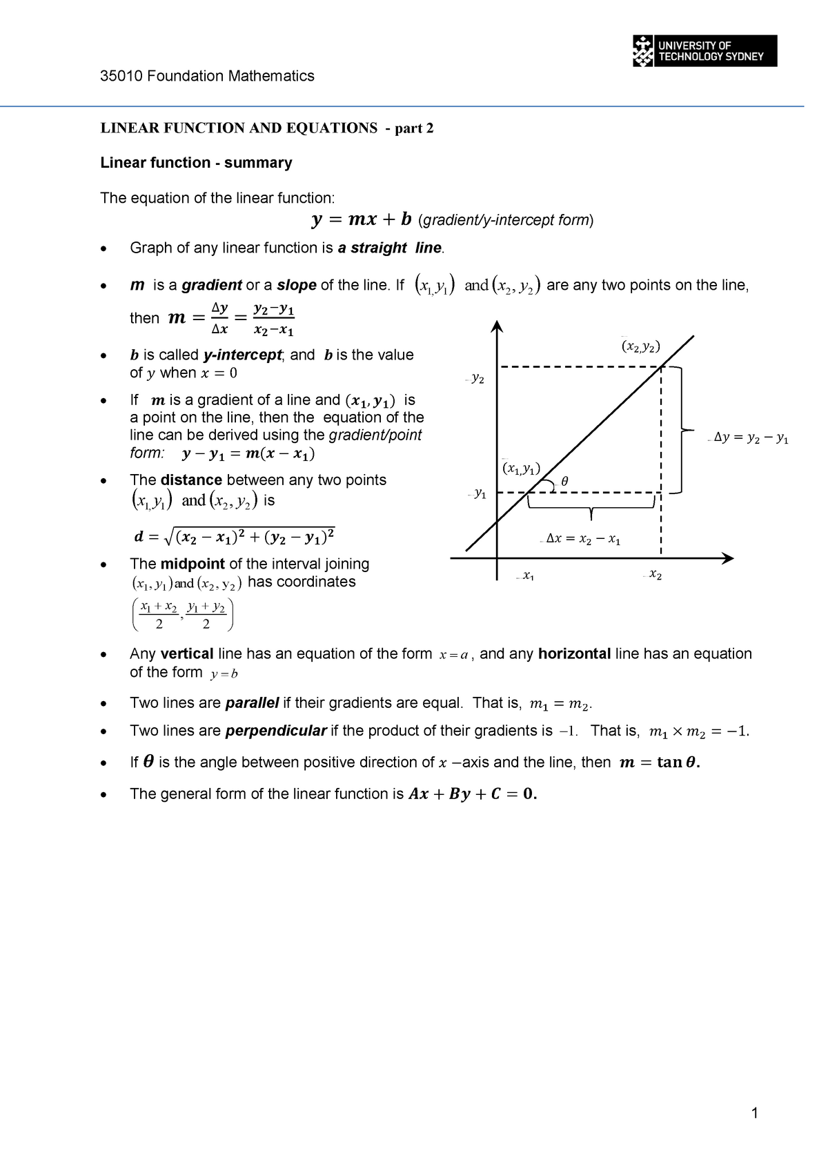 Linear Equations P2 Linear Function And Equations Part 2 Linear Function Summary The