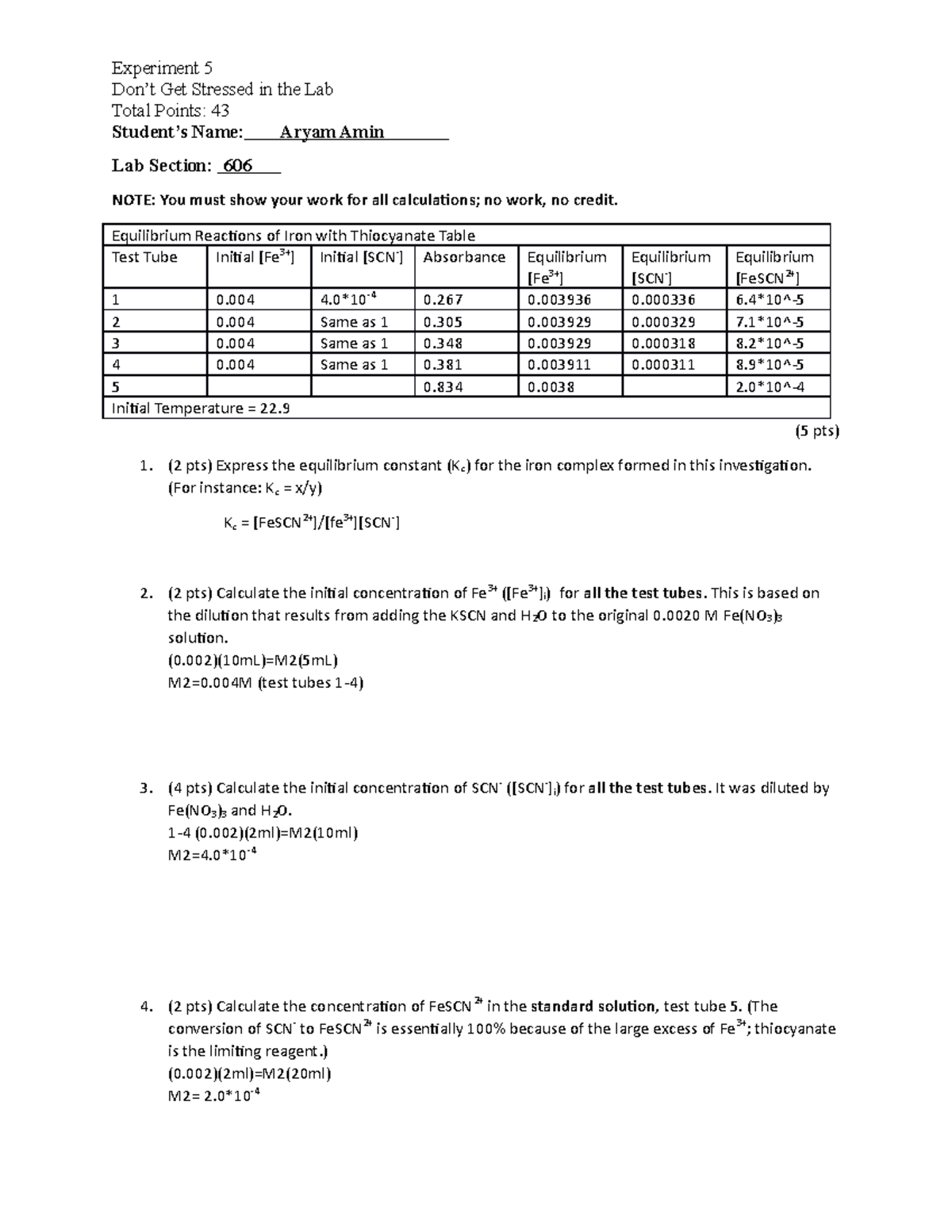 CHEM 110L - Experiment 5 Don't Get Stressed-Aryam Amin - Experiment 5 ...