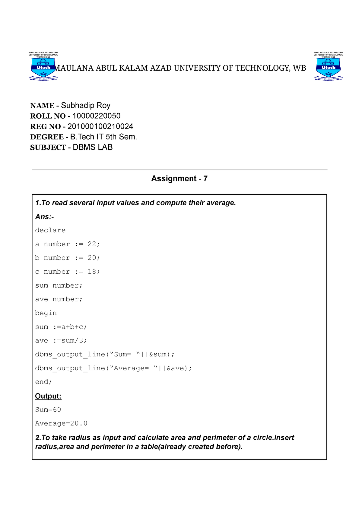 dbms assignment 7