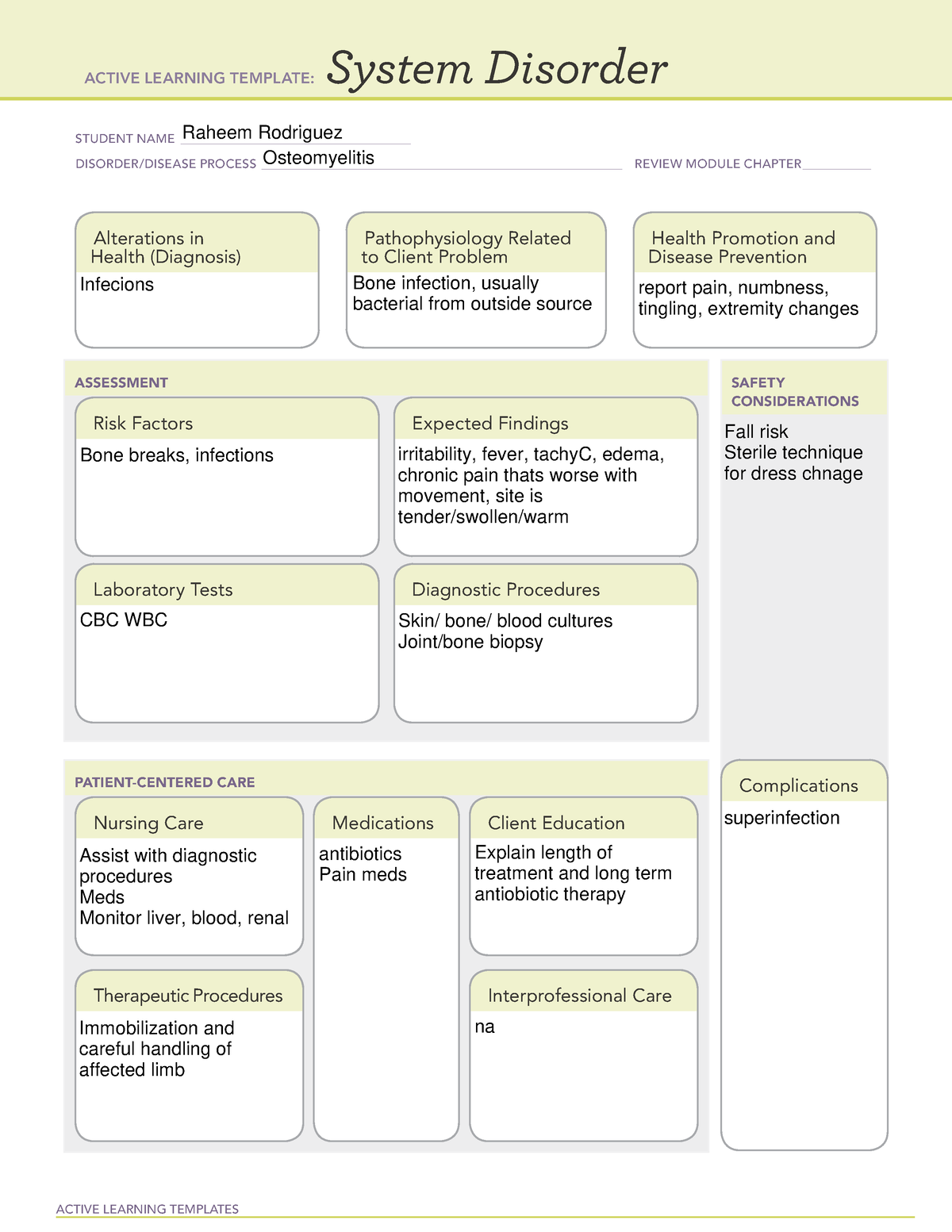 ATI system disorder template Osteomyelitis - ACTIVE LEARNING TEMPLATES ...