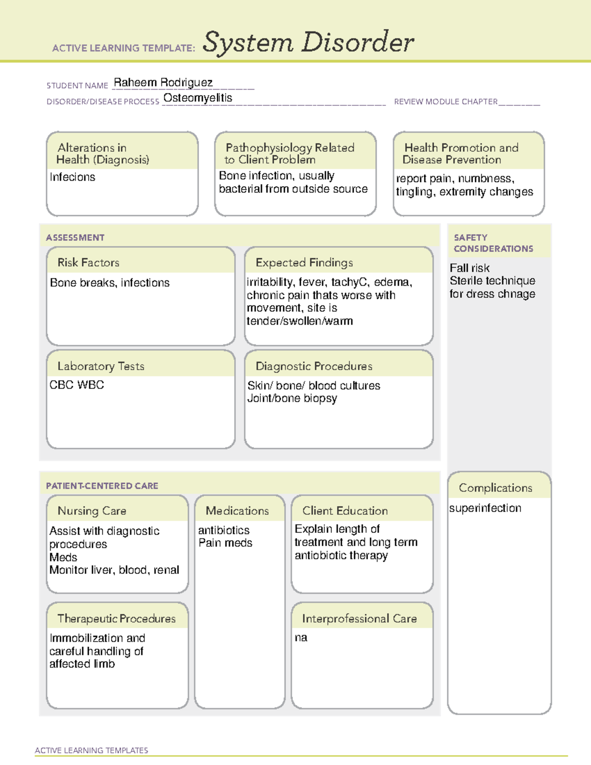 ATI System Disorder Template Osteomyelitis ACTIVE LEARNING TEMPLATES 