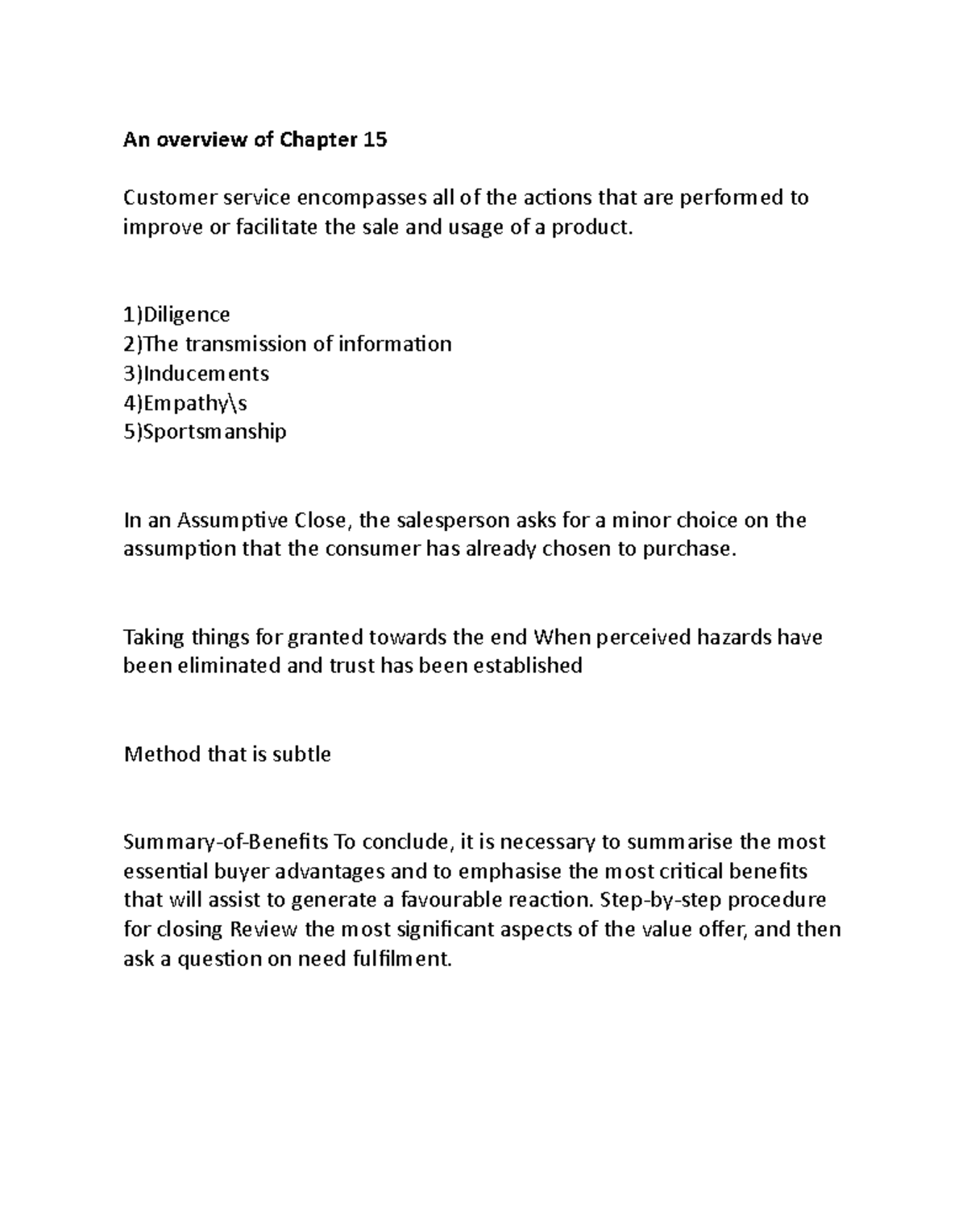 Summay of Chapter 15 - An overview of Chapter 15 Customer service ...
