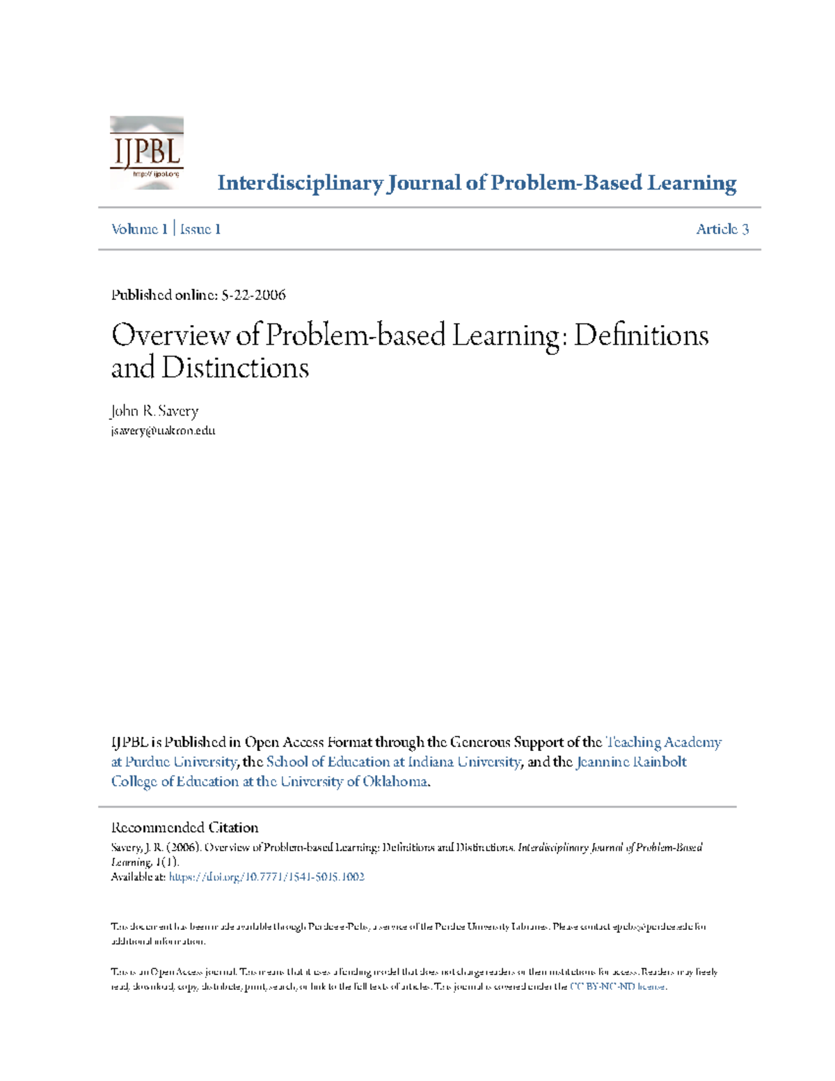 Overview Of Problem-based Learning De Nitions And Distinctions ...