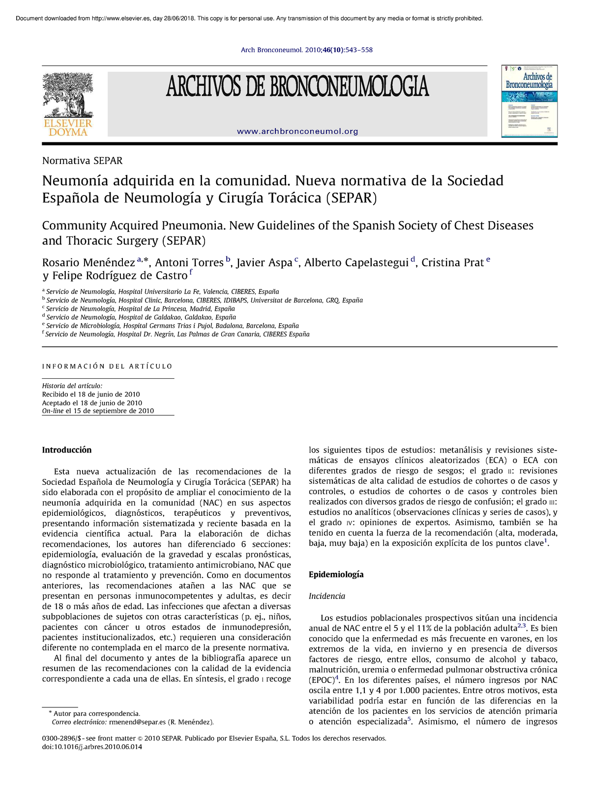 Neumnia Separ 2010 - Hola - Normativa SEPAR Neumonı ́a Adquirida En La ...