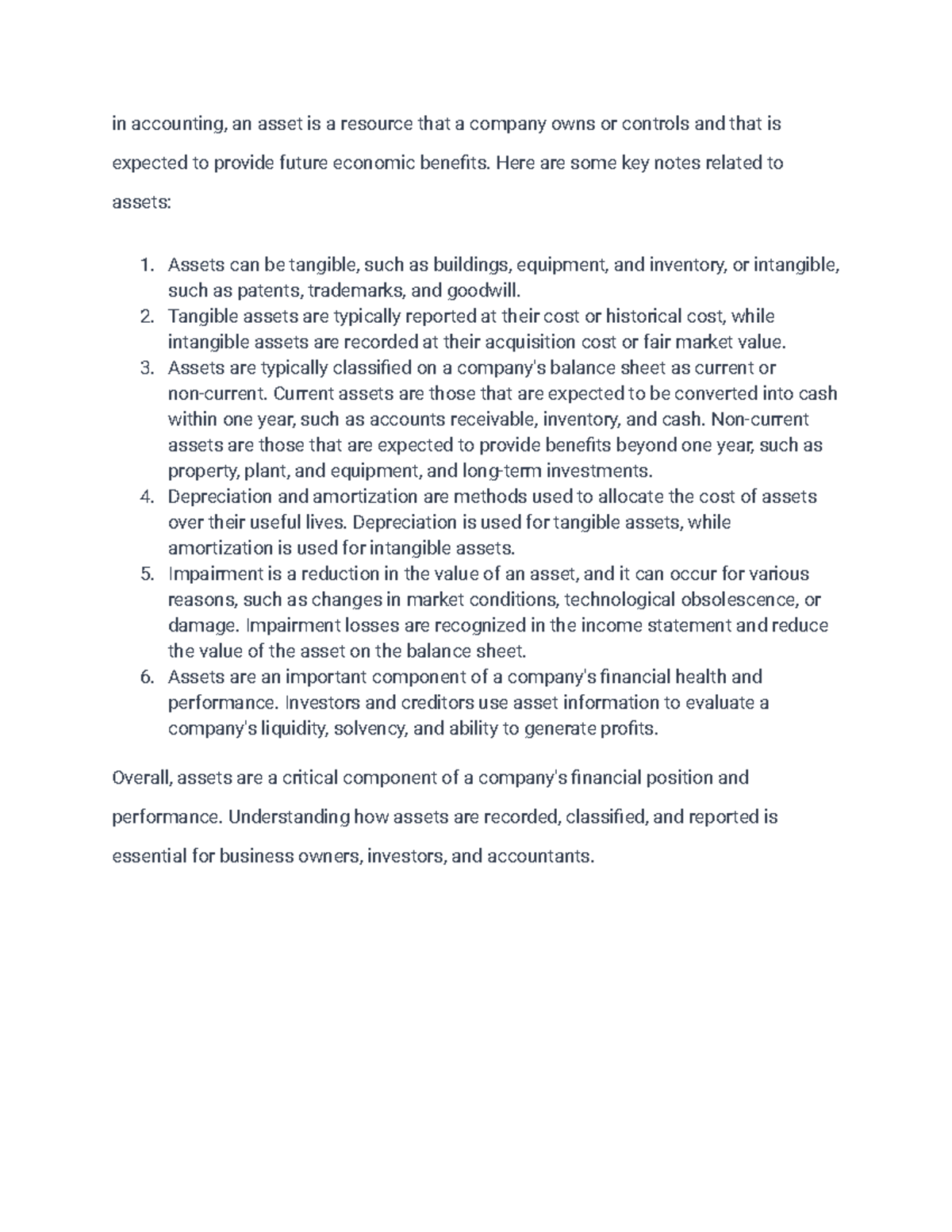 Asssets notes - in accounting, an asset is a resource that a company ...