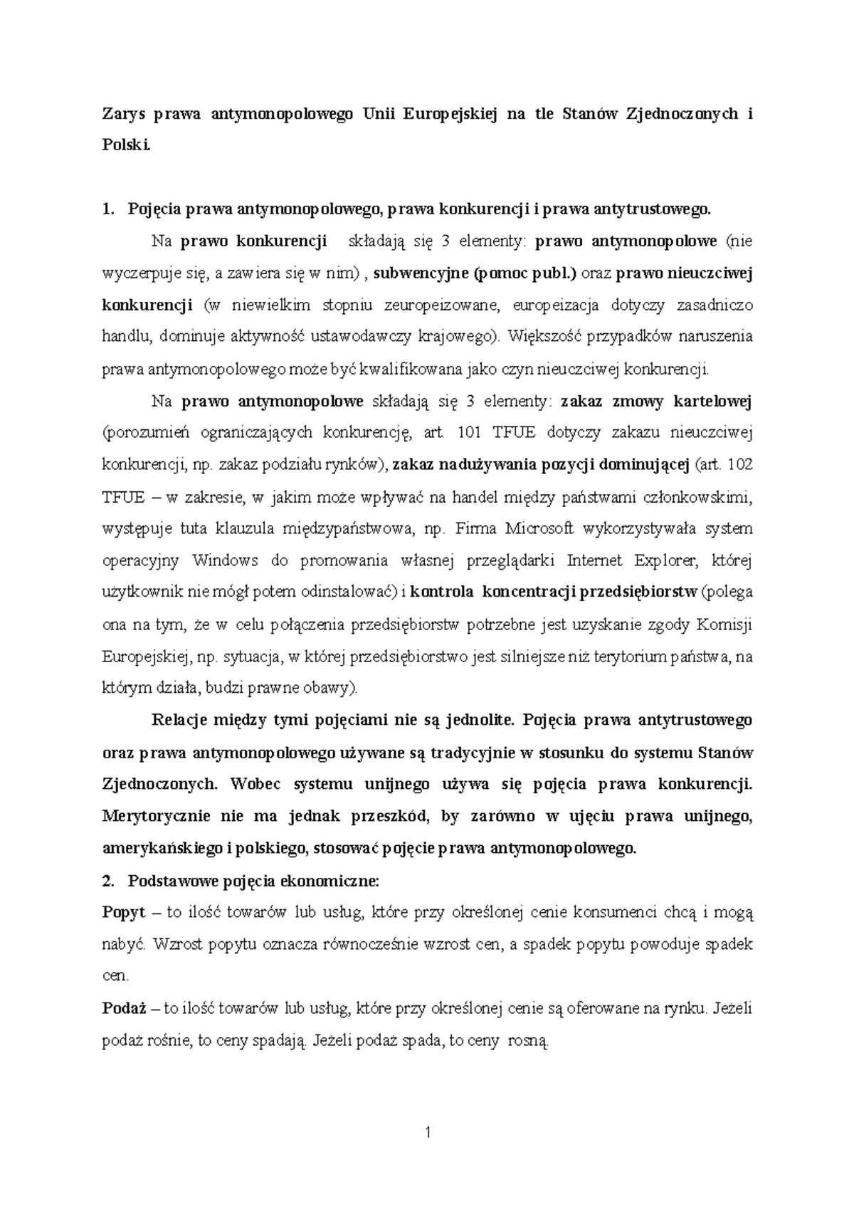Prawo materialne UE Zarys prawa antymonopolowego Unii Europejskiej na