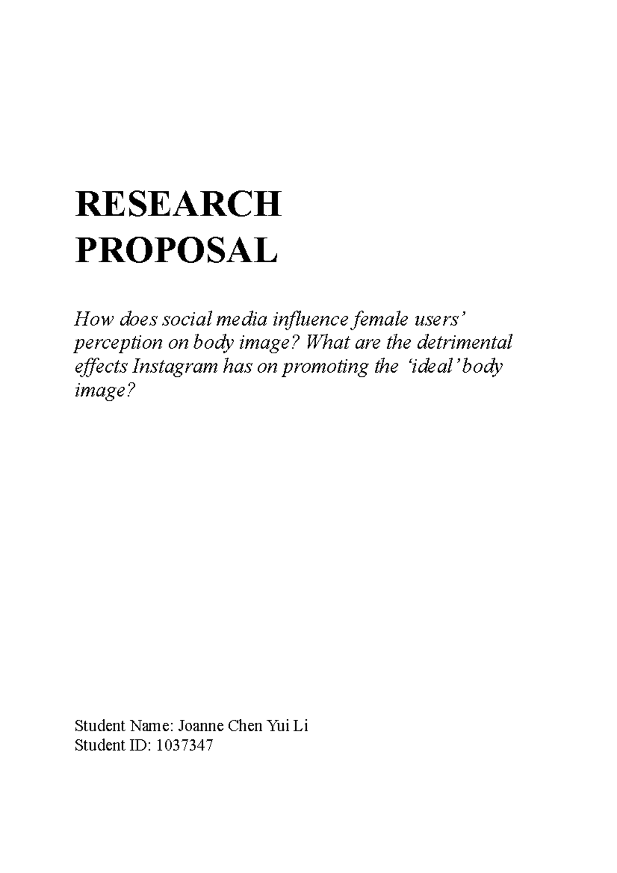 research proposal on social media and body image