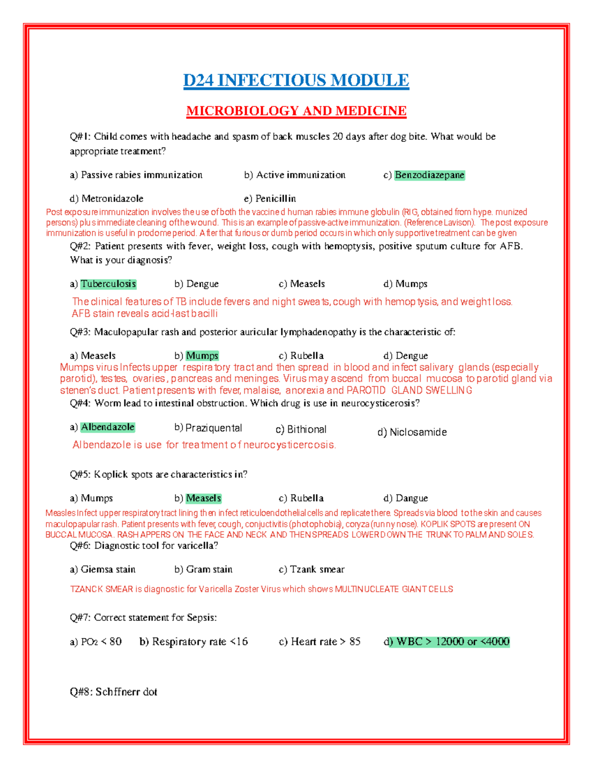 Solved d24 infectious module - D24 INFECTIOUS MODULE MICROBIOLOGY AND ...