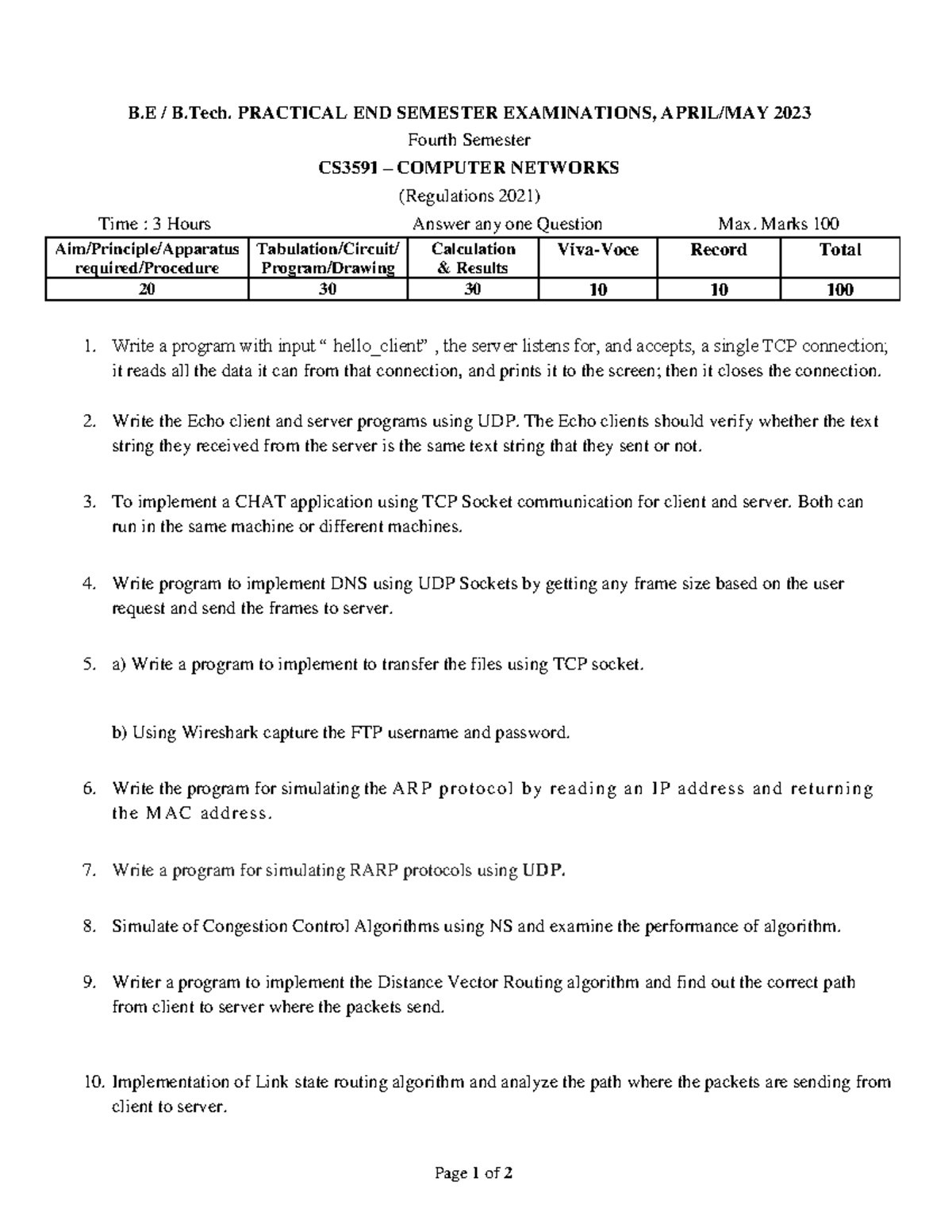 CS3591 SET1 - computer science - Page 1 of 2 B / B. PRACTICAL END ...