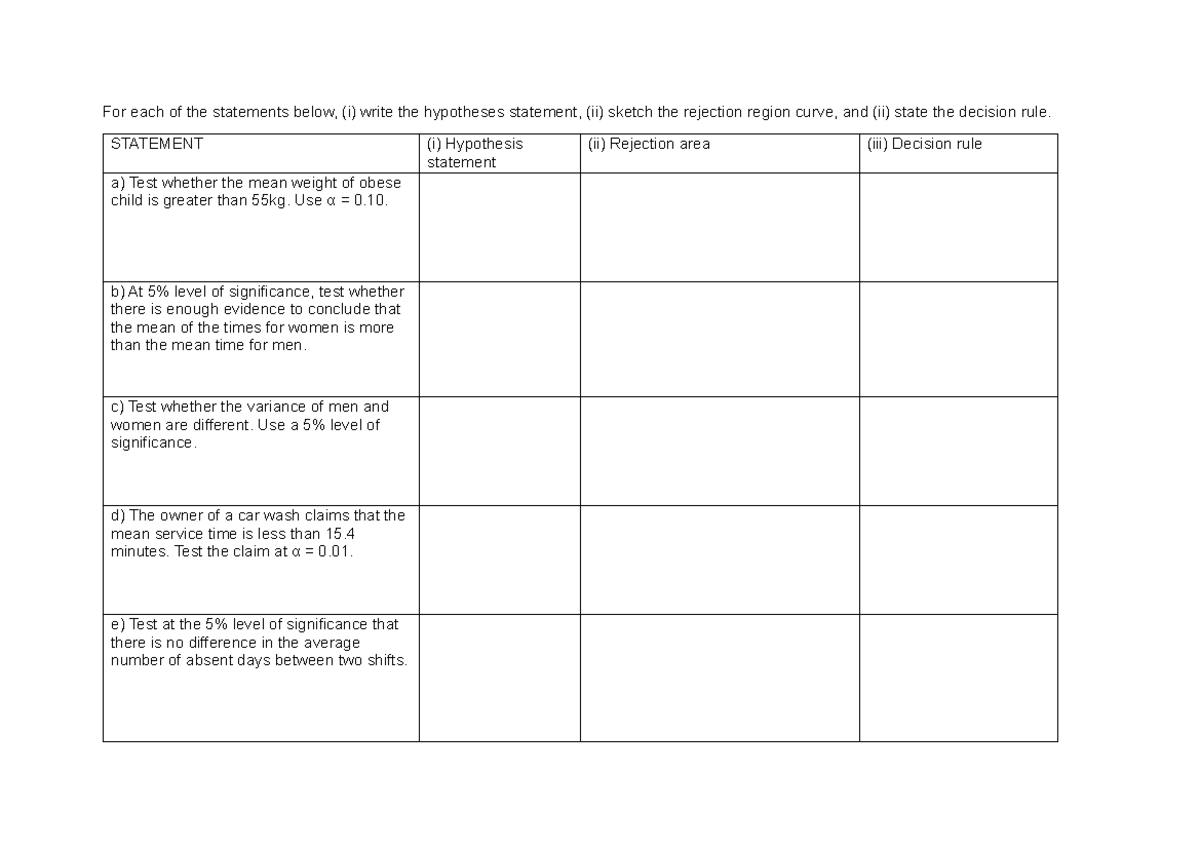 Exercise WEEK 7 - practice sta210 - For each of the statements below ...