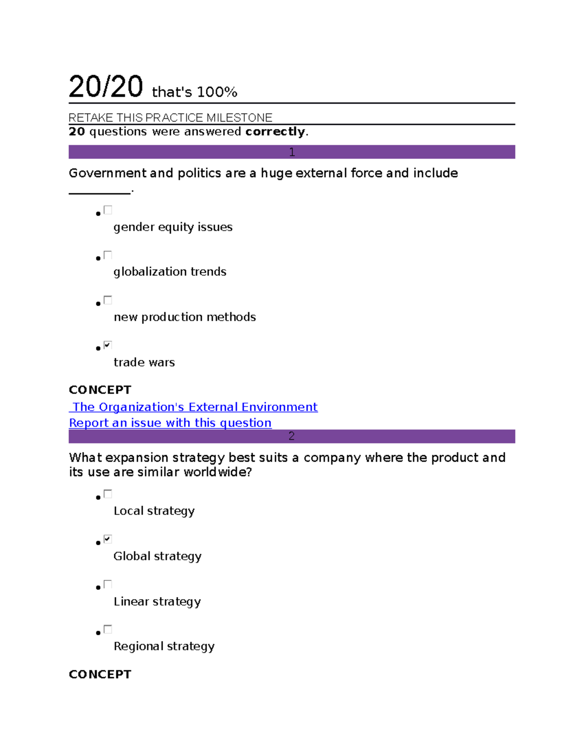 Principles of management Milestone Unit 2 Pratice test - 20/20 that's ...