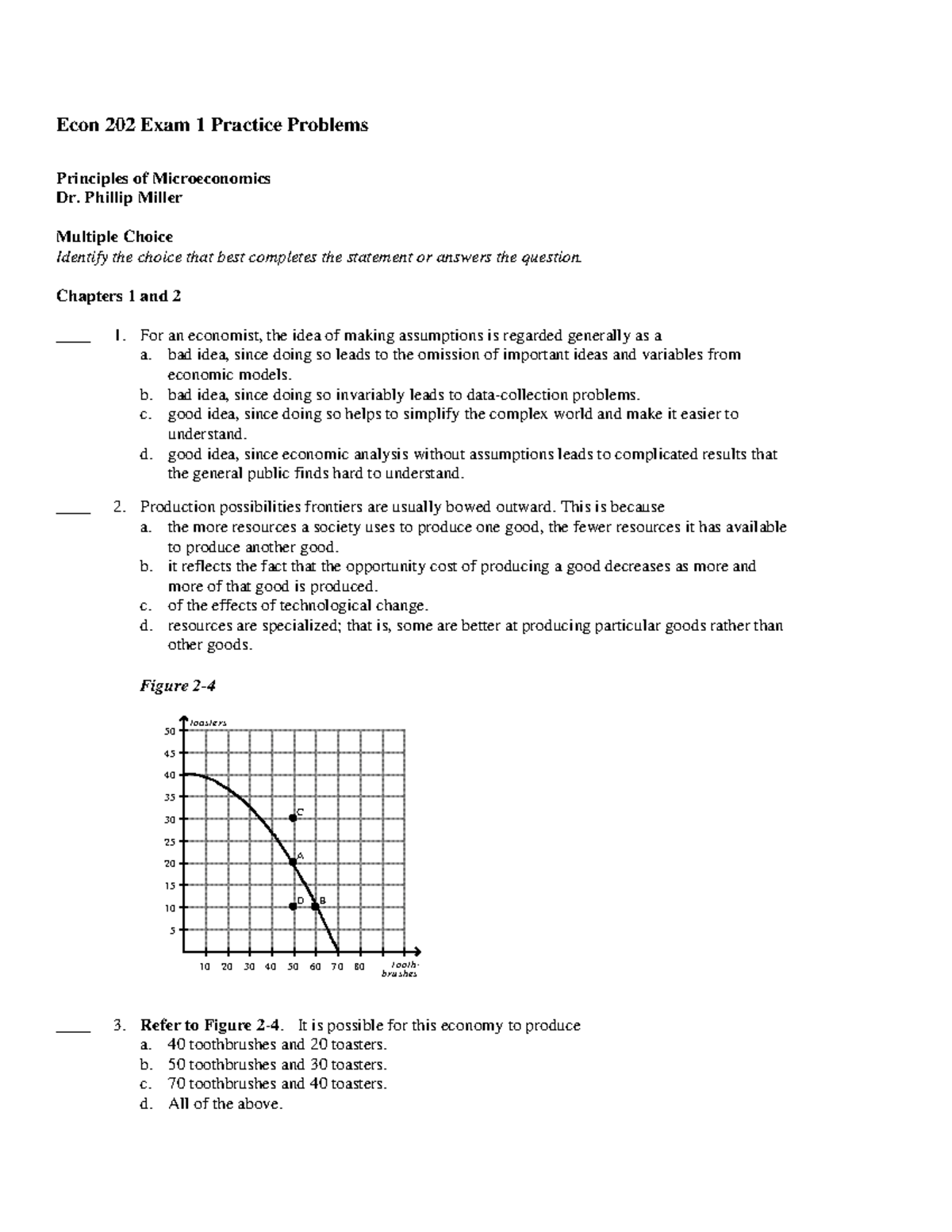 Econ 202 Exam 1 Practice Problems - Econ 202 Exam 1 Practice Problems ...