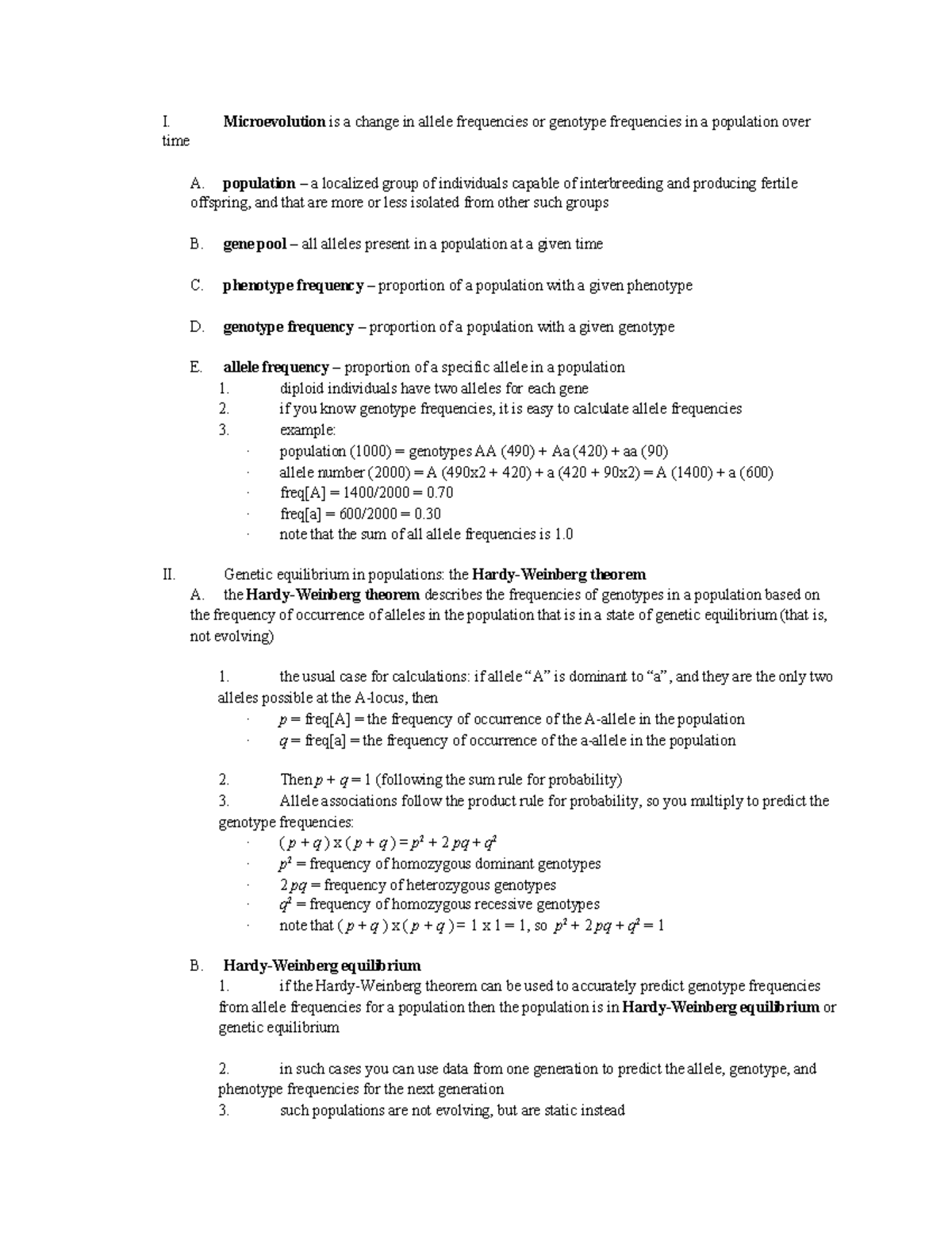 Chapter 23 Population Genetics - I. Microevolution is a change in ...