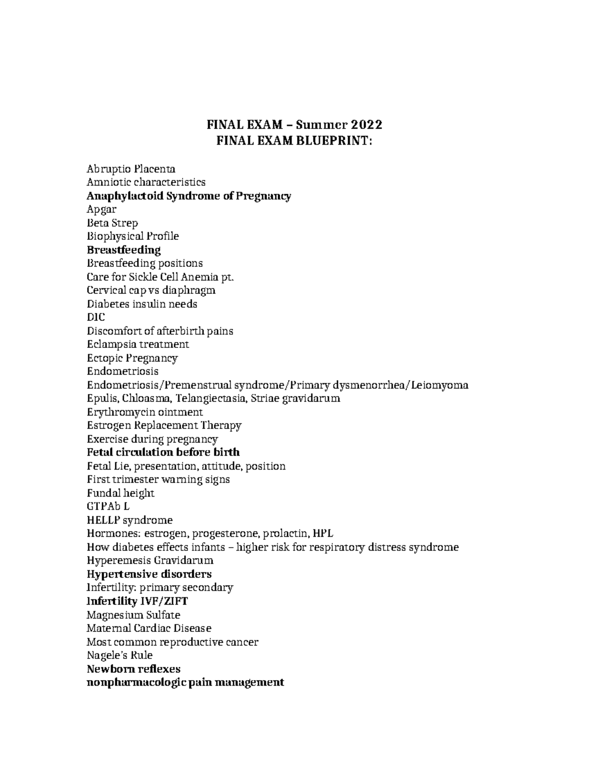 Final Exam Blueprint Summer 2022 copy - FINAL EXAM – Summer 2022 FINAL ...