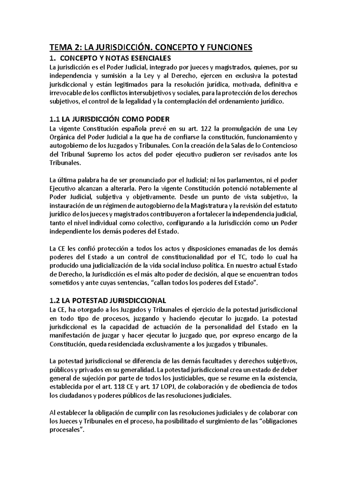 TEMA 2 - apuntes - TEMA 2: LA JURISDICCIÓN. CONCEPTO Y FUNCIONES 1 ...