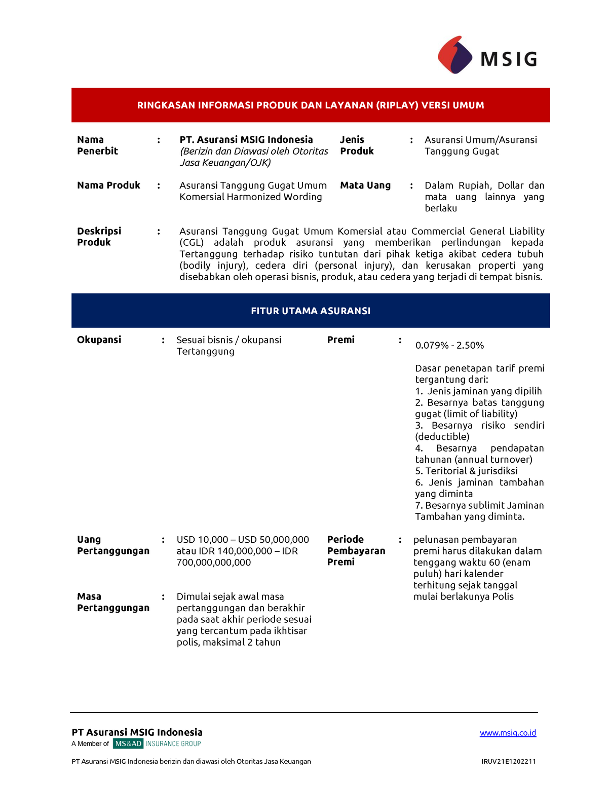 10 Riplay CGL Harmonized (UMUM) - PT Asuransi MSIG Indonesia Msig.co ...