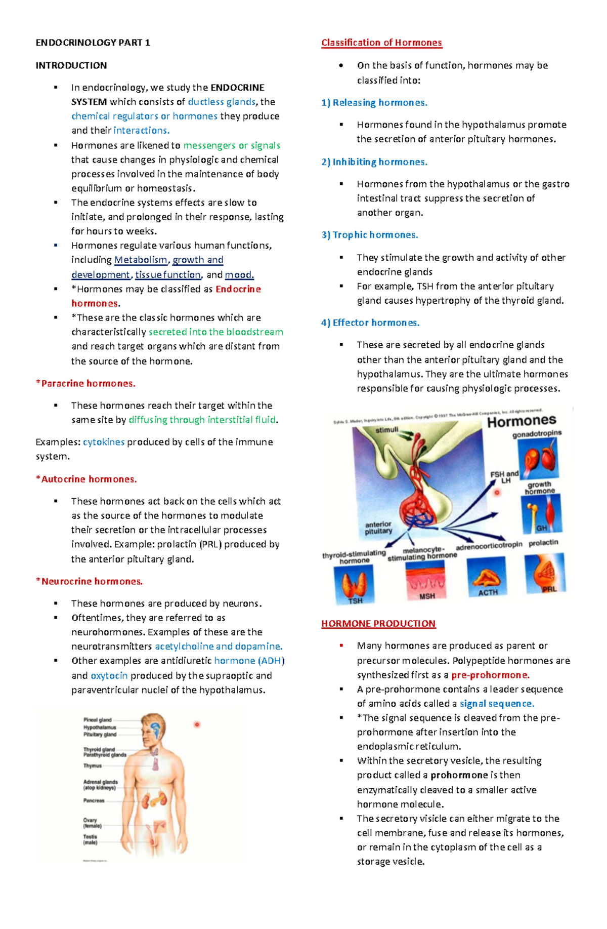 Endocrinology-PART-1 - ENDOCRINOLOGY PART 1 INTRODUCTION In ...