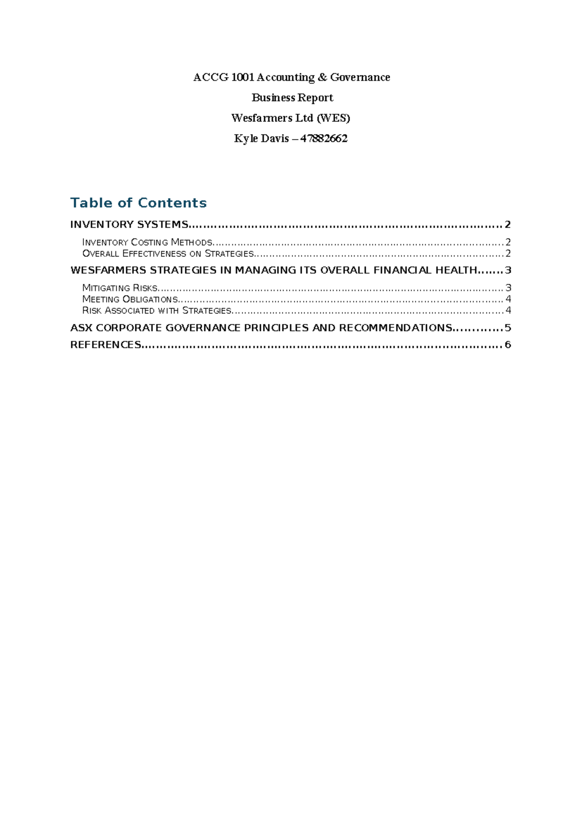 ACCG 1001 Accounting assignment - ACCG 1001 Accounting & Governance ...