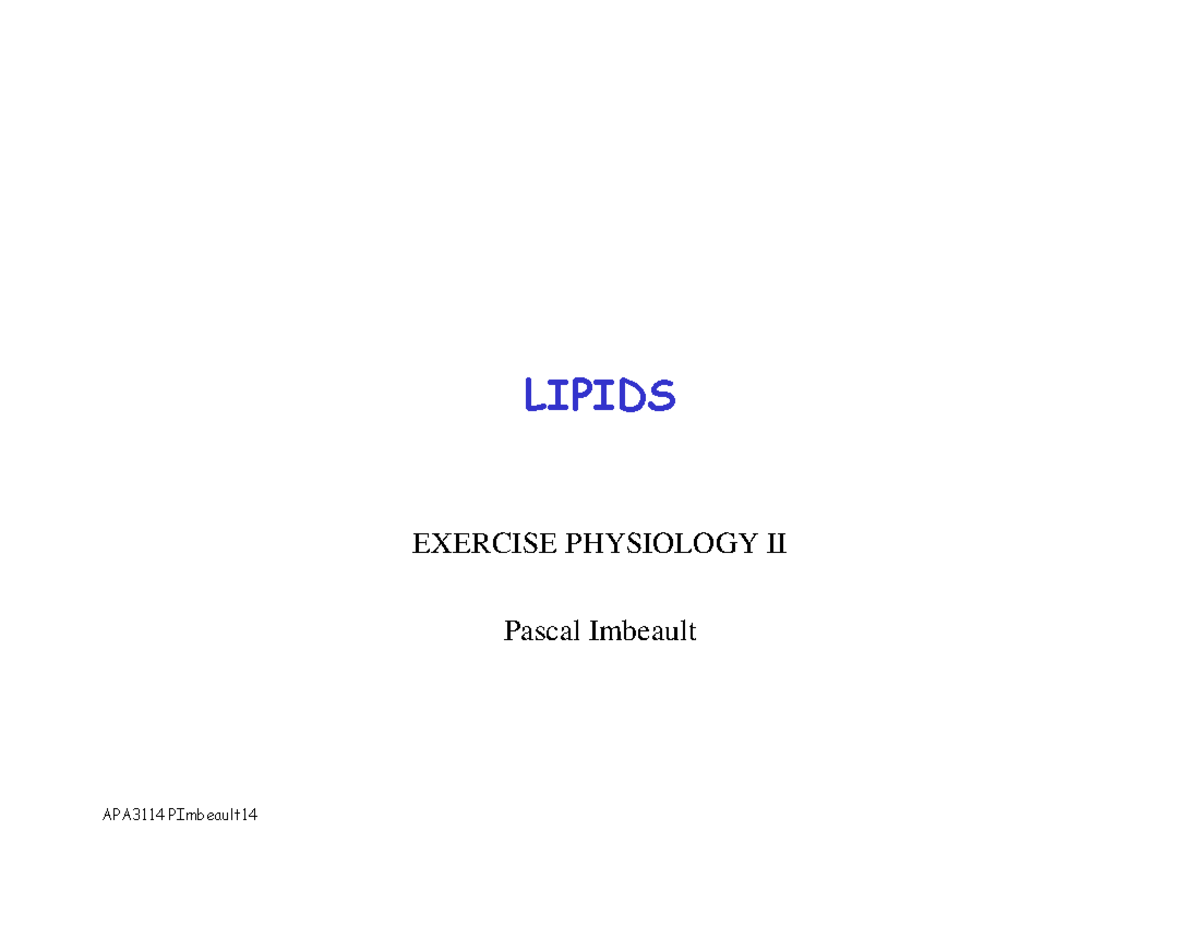 Lecture 4 Lipids Lipids Exercise Physiology Ii Pascal Imbeault Atp Adp Pi Lipids Tga 2855