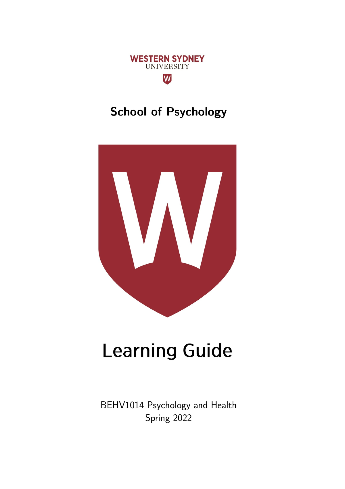 Learning guide - School of Psychology BEHV1014 Psychology and Health