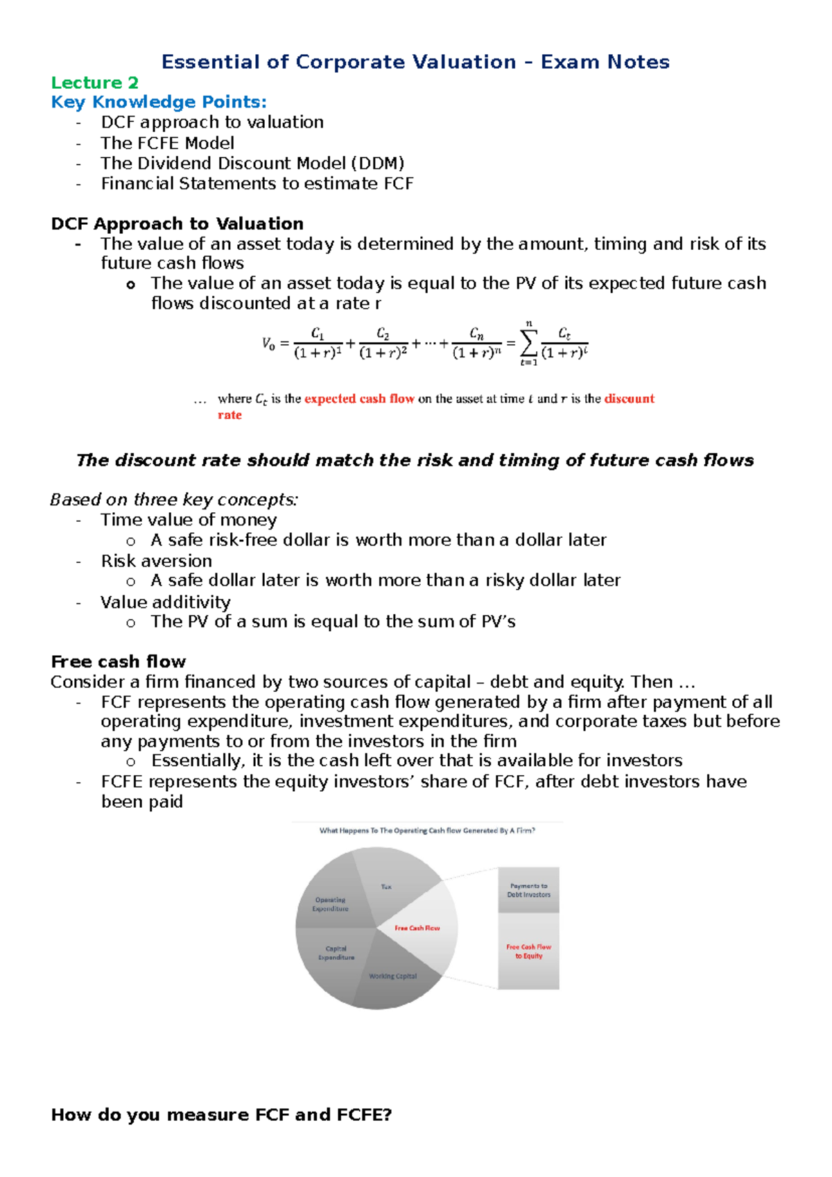 ECV - Exam Notes - Summary Essentials of corporate valuation ...