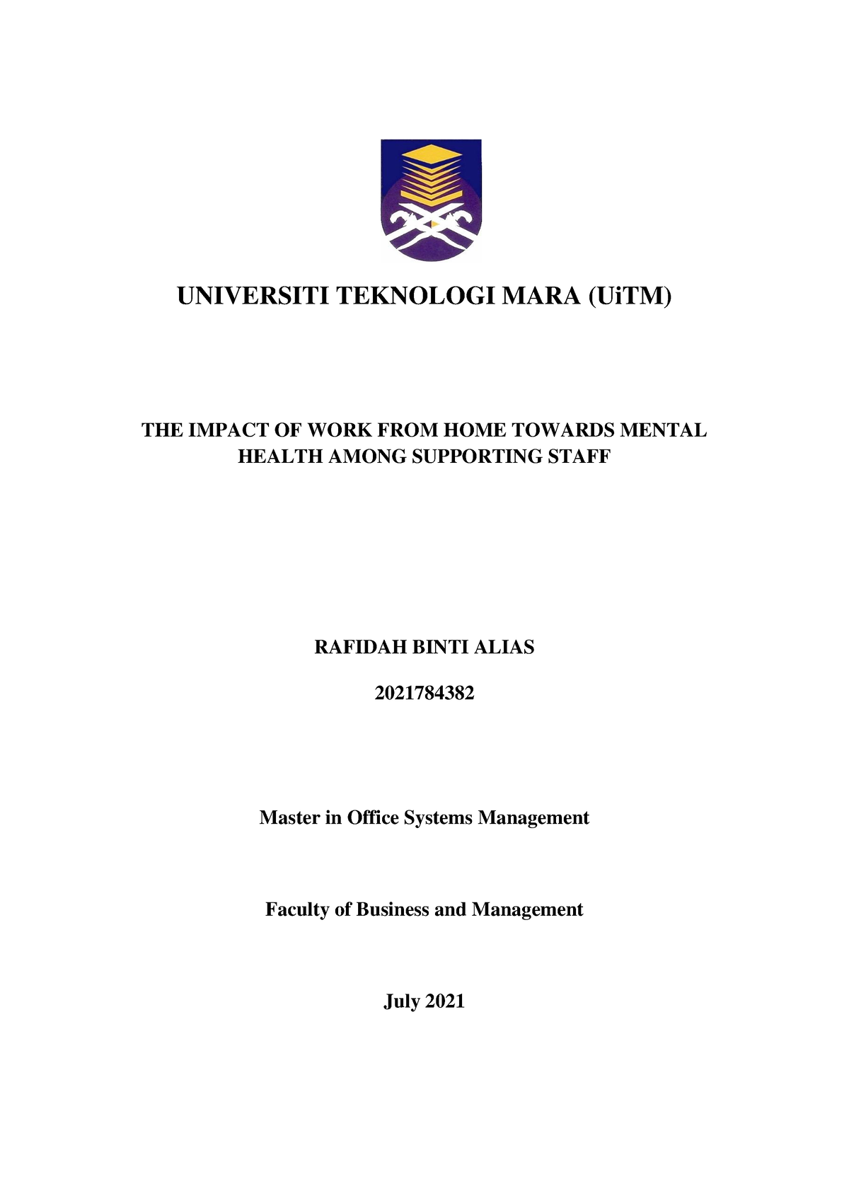 Sample Of Proposal For Dissertation Wfh Mental Health Universiti
