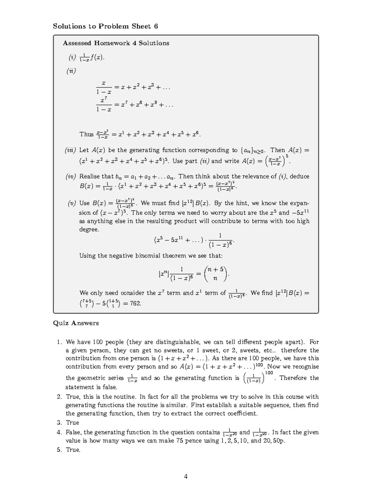 Topics in Discrete Mathematics Problem solutions 6 - Solutions to ...
