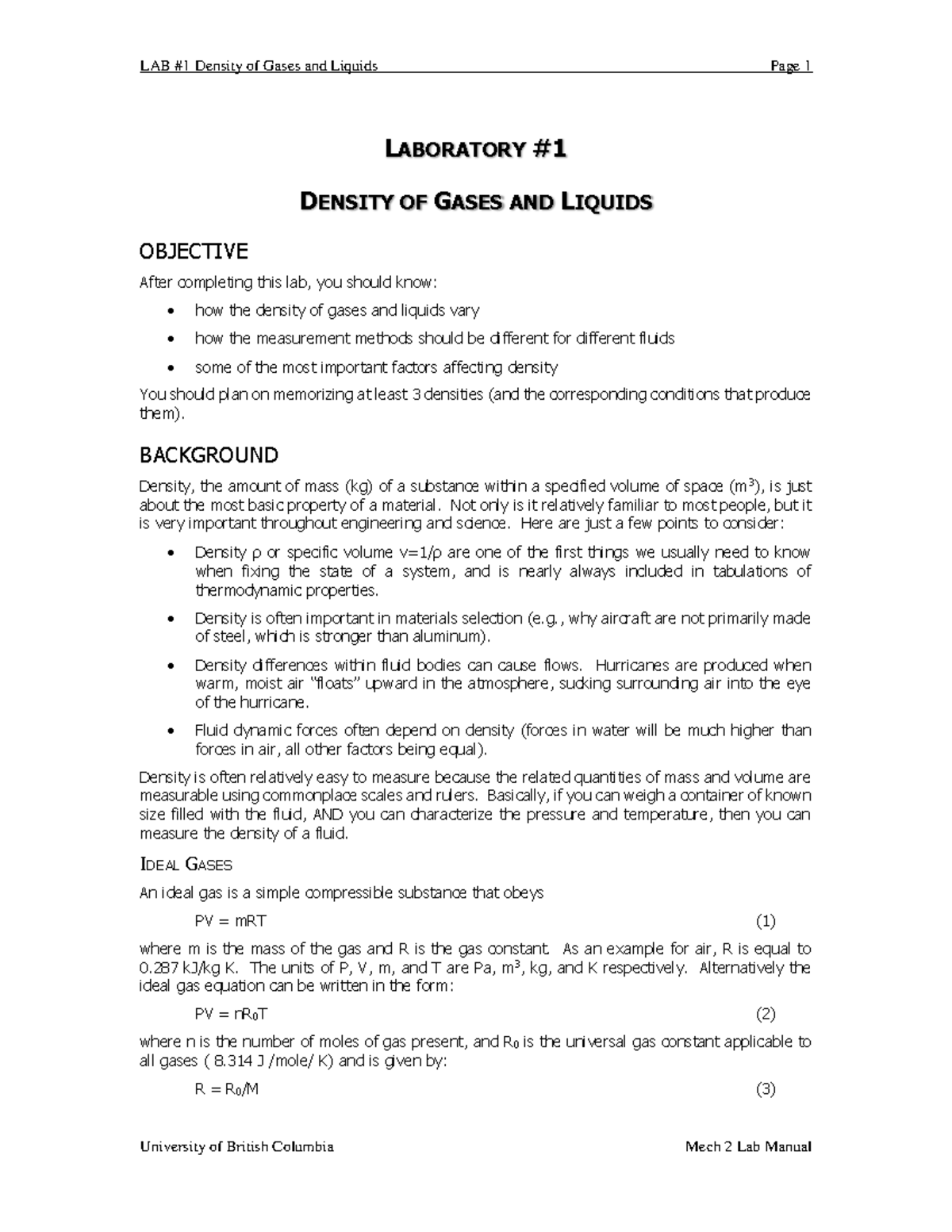 222lab1Density of Gases and Liquids LABORATORY DENSITY OF GASES