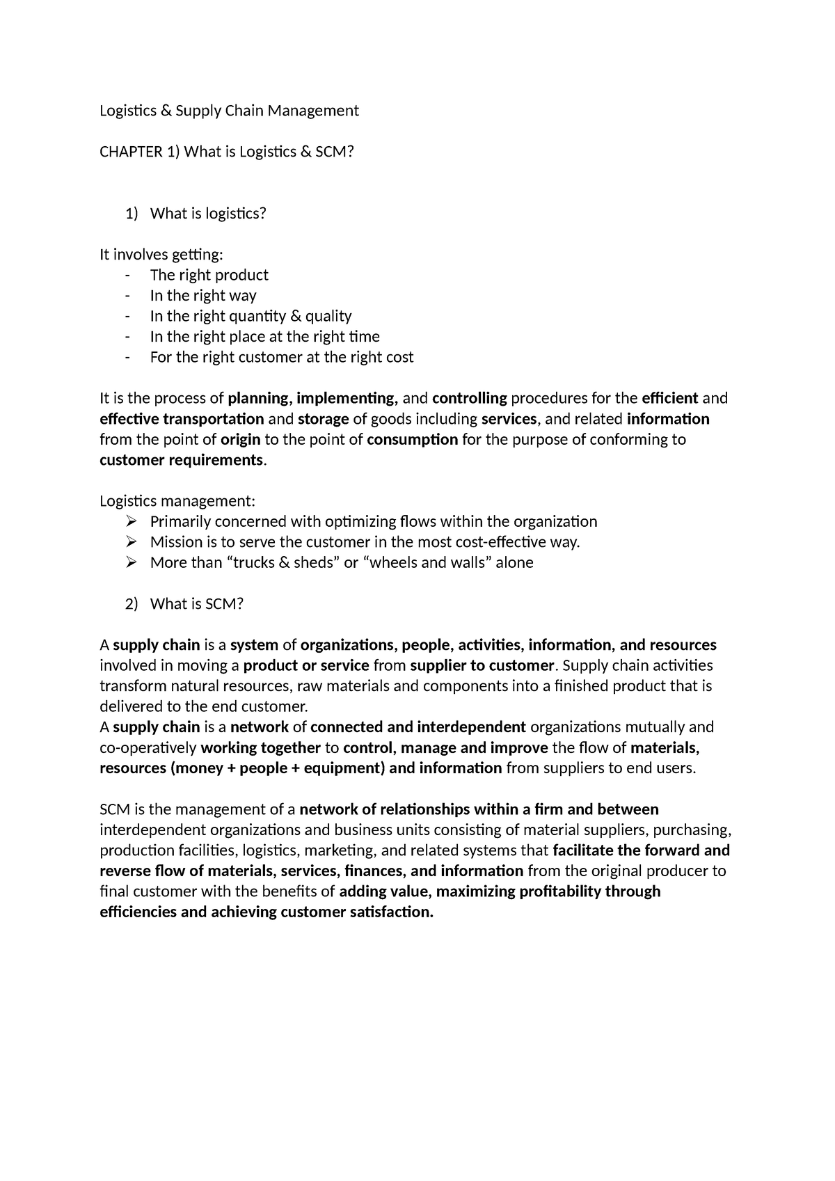 Logistics & SCM - LSCM summary exams 1st year - Logistics & Supply ...