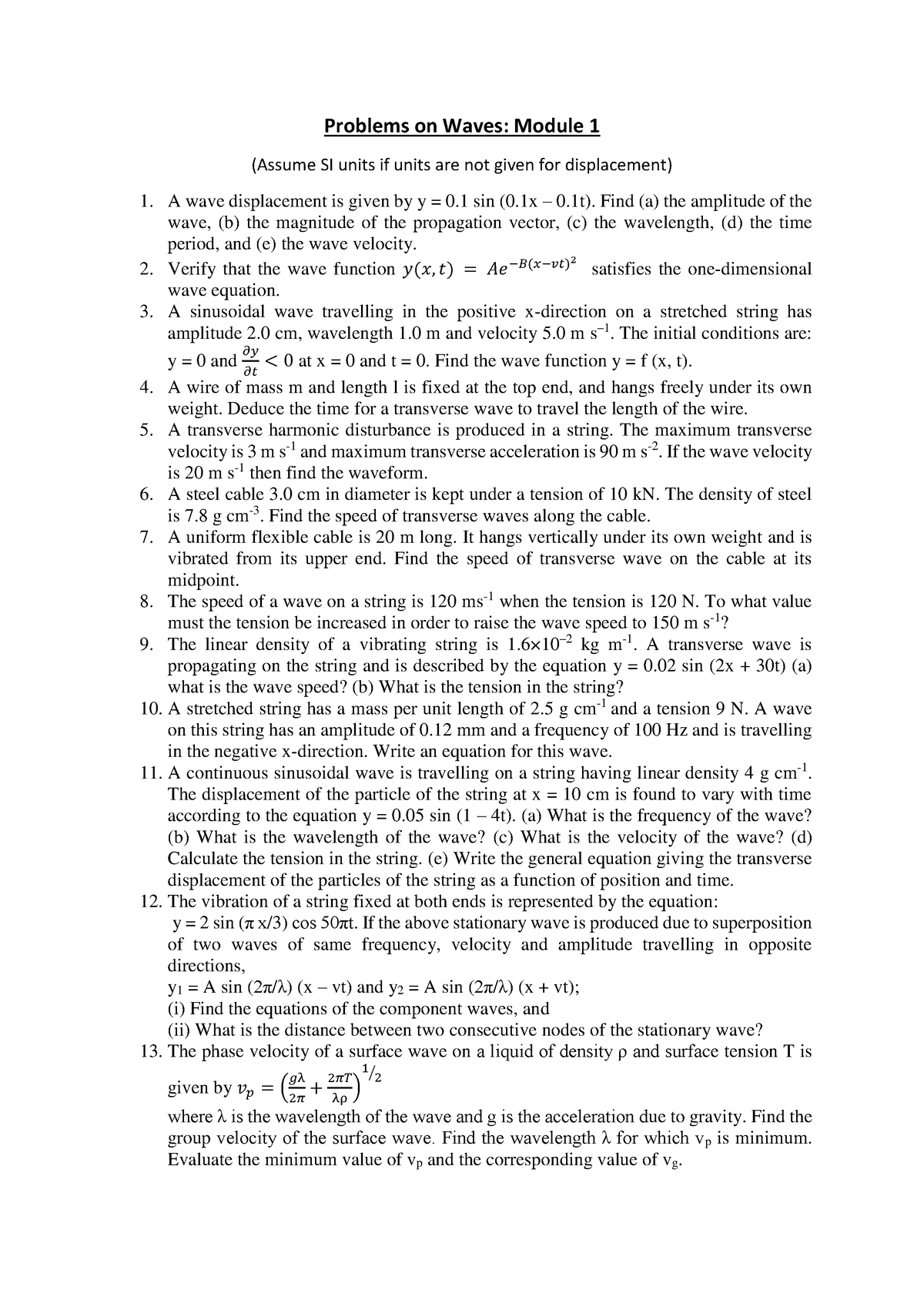 Engineering Physics Problems On Waves Module 1 - VIT - Studocu