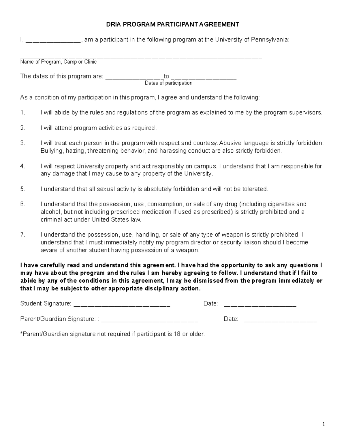 Dria Program Participant Agreement - Dria Program Participant Agreement 